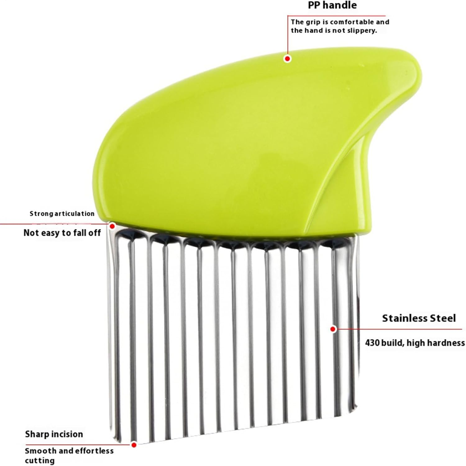 Potato Crinkle Cutter | Stainless Steel Waffle Cutter for Potatoes - Ergonomic Kitchenware Vegetable Chopper Wavy Slicer for Cooking Vegetable Fruit Onion Salad image number 1