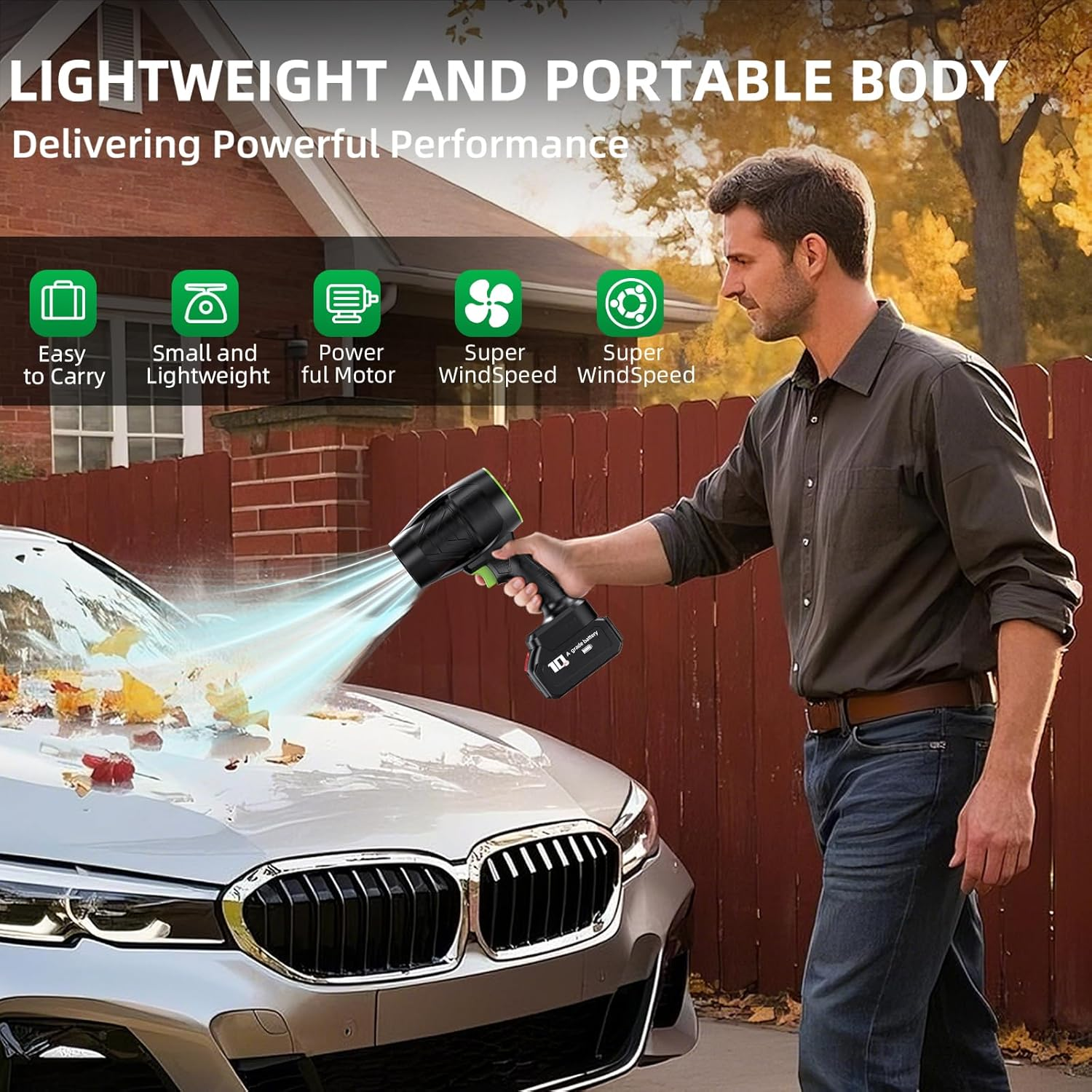 Electric Cordless Leaf Blower, 150000RPM Handheld Leaf Blower 2 X 1.5Ah Batteries and Charger Included, Lightweight Leaf Blowers for Patio Cleaning, Lawn Care, Blowing Leaves and Dust image number 4