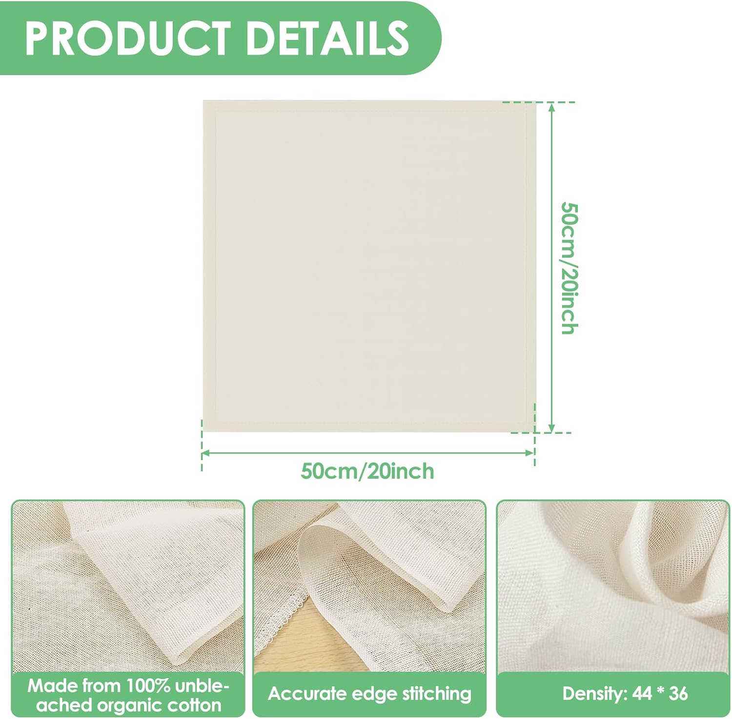 12Pcs Cheese Cloths Natural Unbleached Cotton Cheesecloth, 20 Inch Square Cheese Cloths Reusable Organic Cheesecloth Cotton Cloth Strainer for Coffee Brewing Juicing Straining Cheese Making