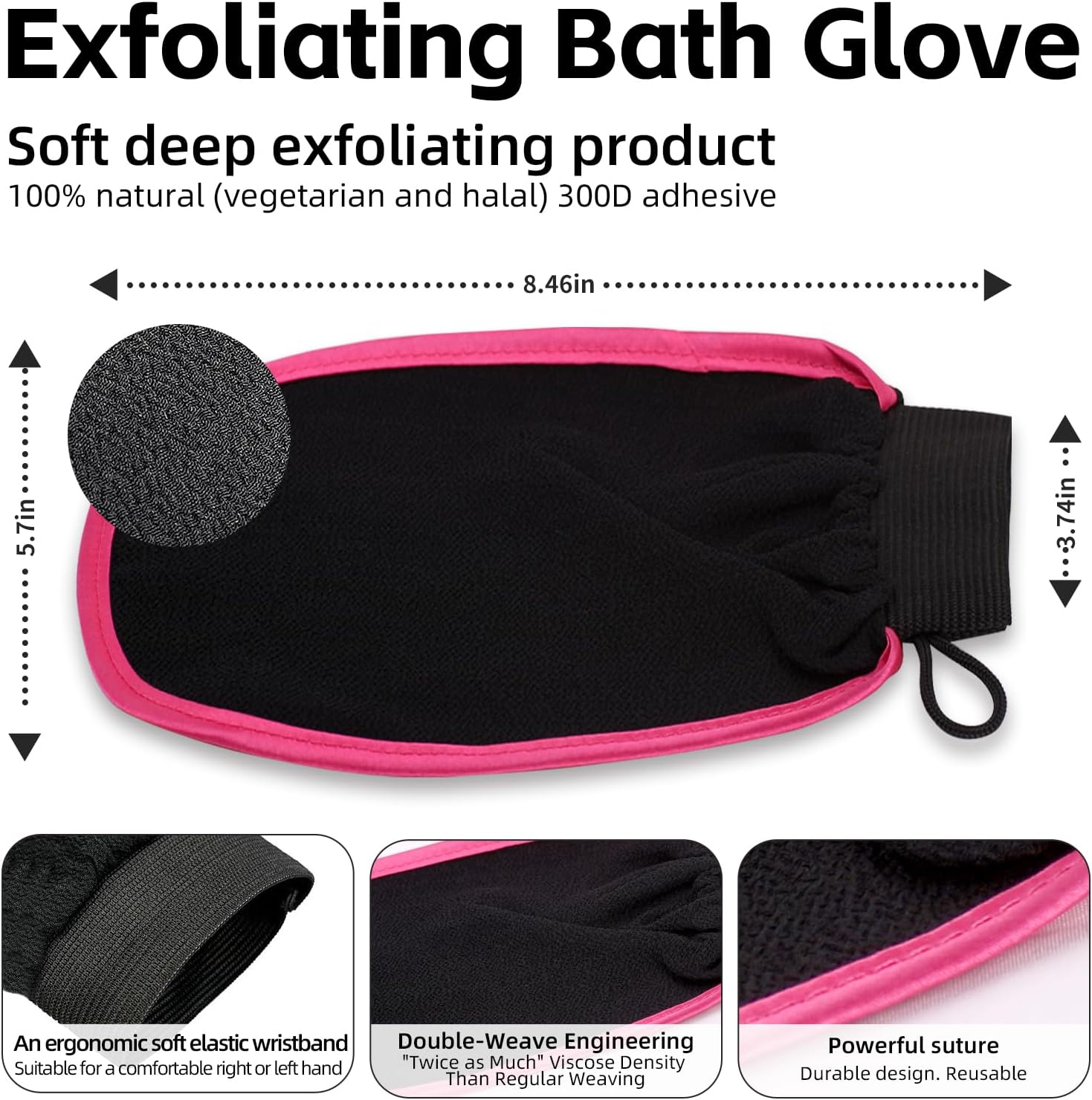 Ozgrove 2 Pcs Exfoliating Body Glove, Shower Scrub Vegan Viscose Mitt for Women and Men, Dead Skin Remover for SPA Body Scrubber Self-Tan Keratosis Pilaris Dry Skin (Black) image number 6