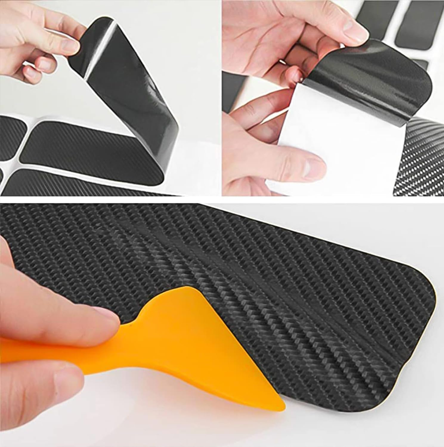5D Carbon Fiber Sticker, Car Sill Protectors Strips Black Carbon Fiber Protective Film Car Door Edge Guard Anti-Scratch Sticker Protect Scratch Protection Device Suitable for Most Cars 3 Roll image number 1