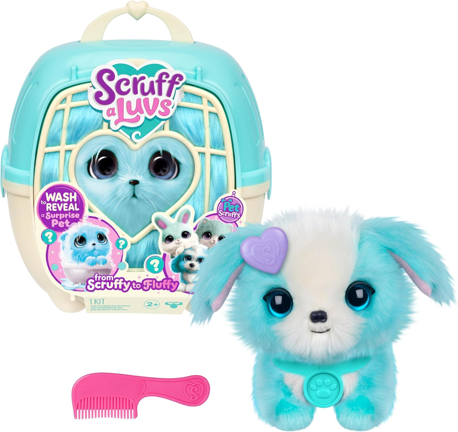 Scruffaluvs Pet Scruffs Blue - Mystery Plush Toy, 19Cm (7.5") Tall - Wash to Reveal 1 of 3 Rescue Pets: Puppy, Bunny, or Kitty - Includes 22Cm (8.7") Deluxe Pet Carrier. Styles May Vary. image number 2
