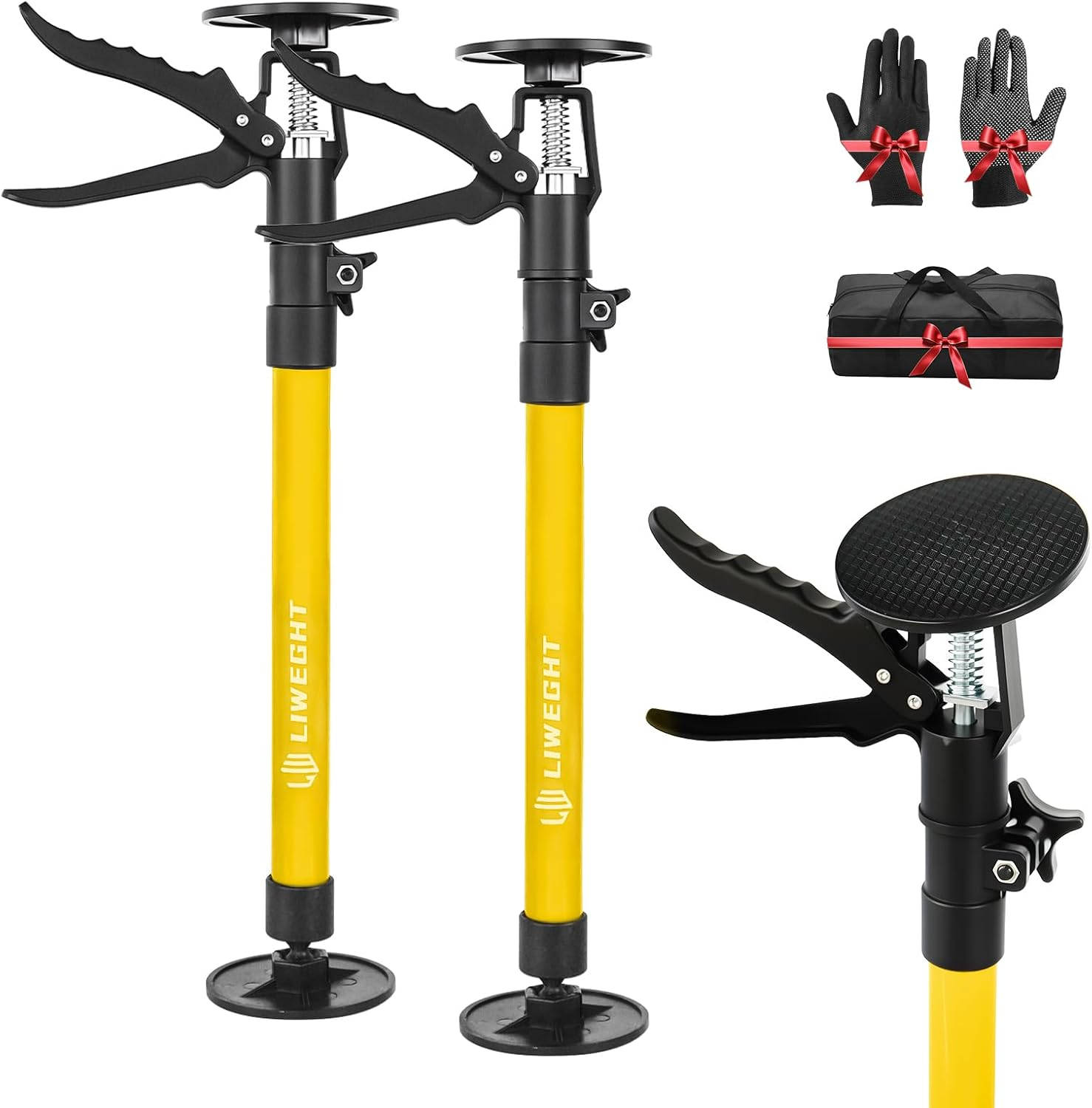 LIWEGHT 2 Pack Cabinet Jack, 50-115Cm Third Hand Tools Height-Adjustable Support Pole, Telescopic Support Pole, for Woodworking, Drywall Jack, Upper Cabinet Installation (Yellow, 50-115Cm) image number 5