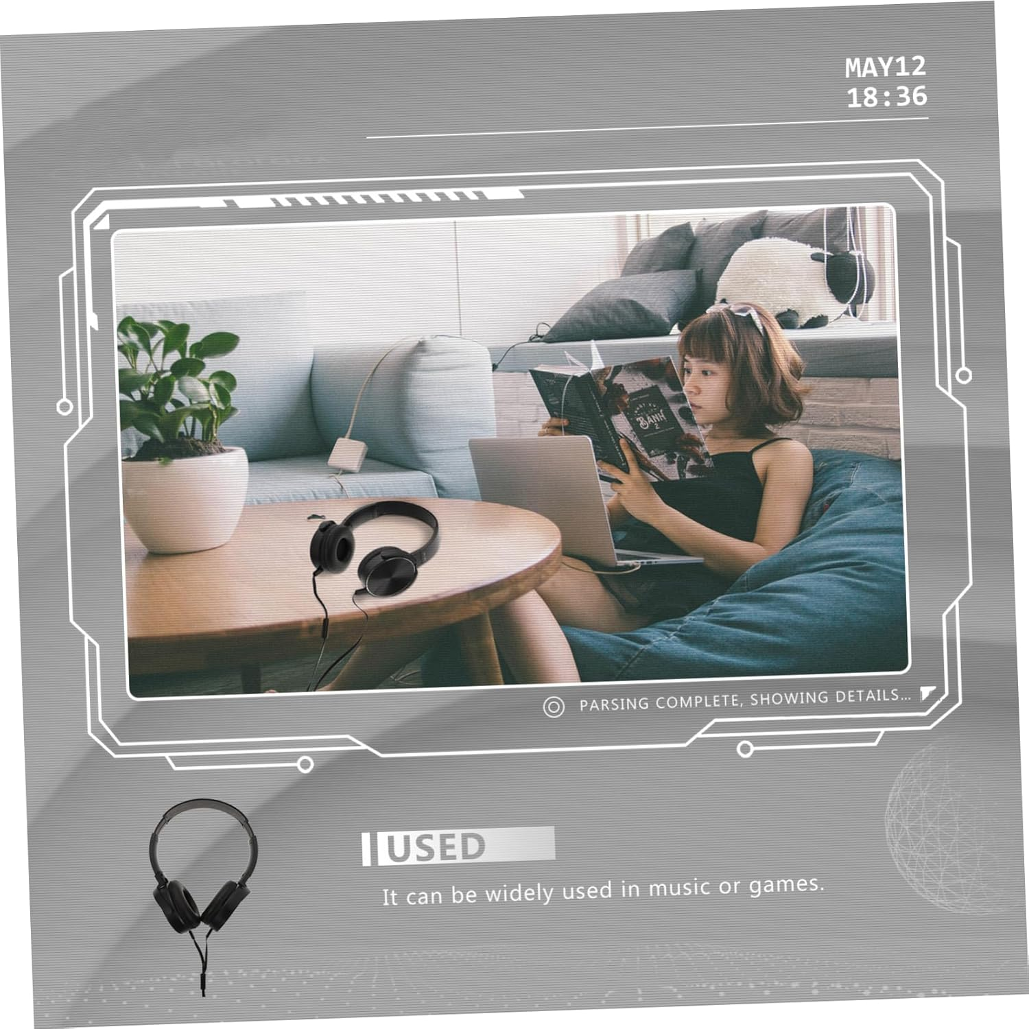 Wired Stereo Headset Microphone for Gaming and Phone Use, Black Over-Ear Headphones Surround Sound for Pc Laptop Tablet Users image number 2