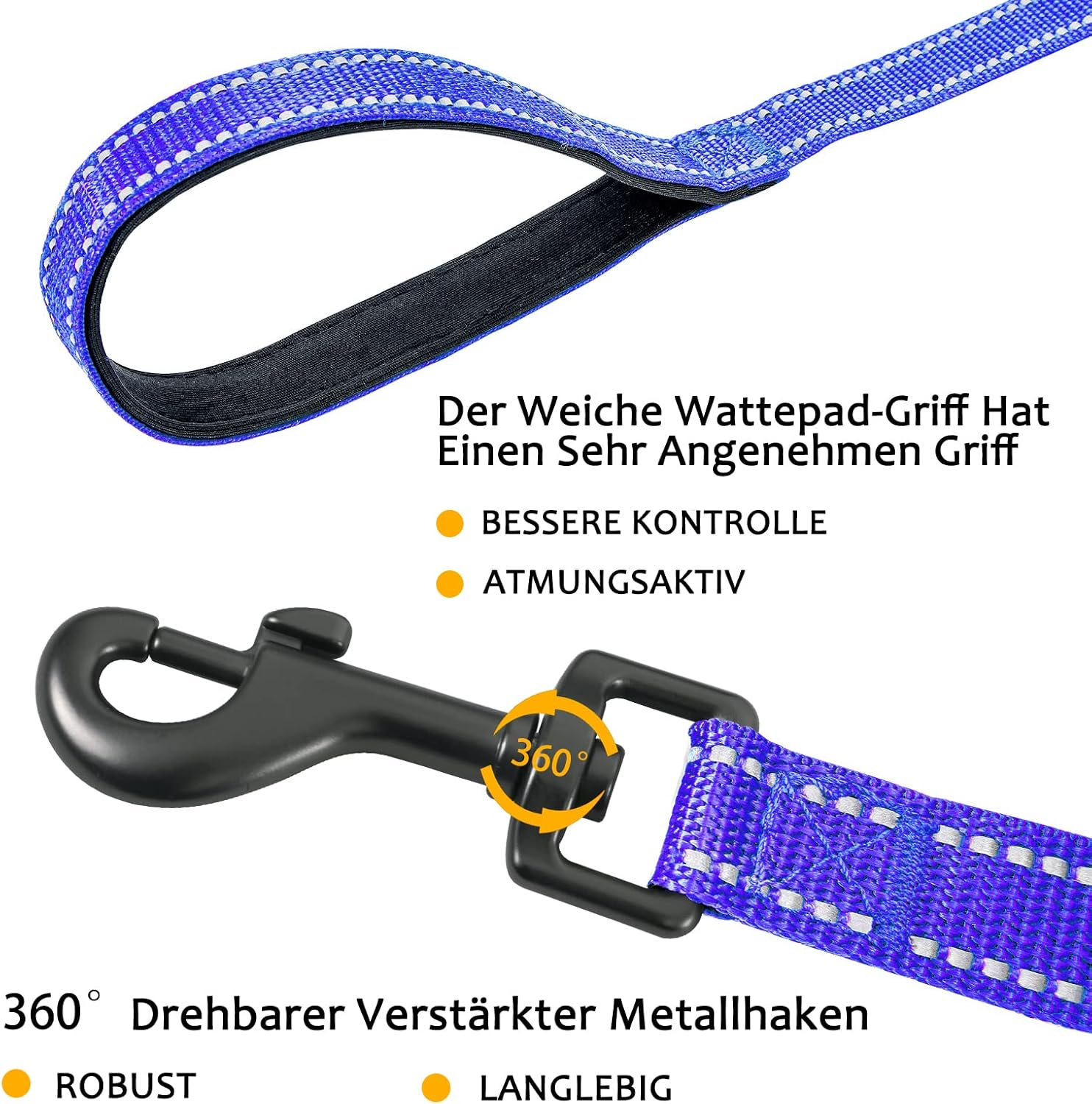 Demigreat Recall Lead for Dogs, 3 M / 5 M / 10 M / 15 M / 20 M Robust Long Dog Lead Reflective Training Lead with Padded Handle and Hand Strap image number 4