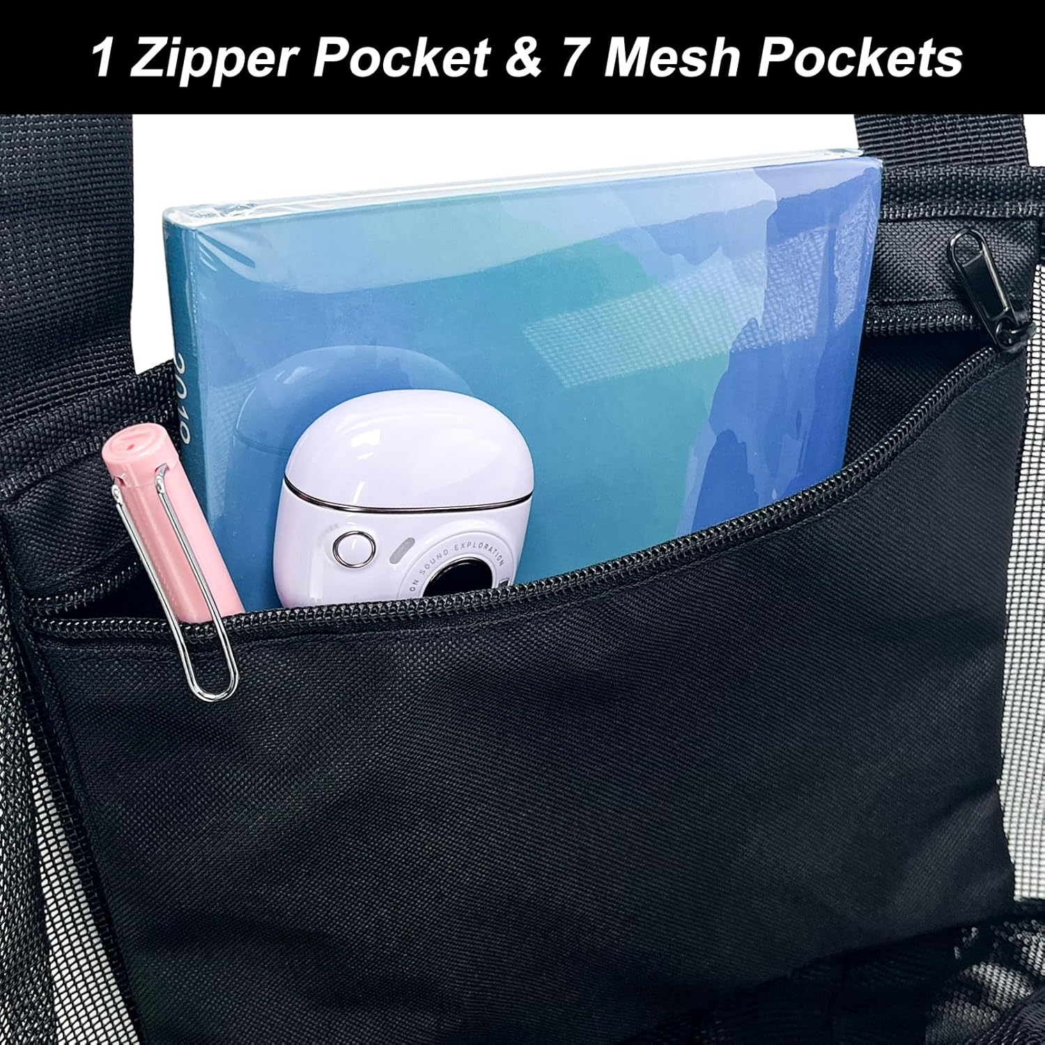 Luwint Mesh Beach Bag Beach Tote Bag Lightweight Waterproof Sandproof Mesh Bag with Multiple Pockets for Beach Swim Pool Water Sport Travel image number 1