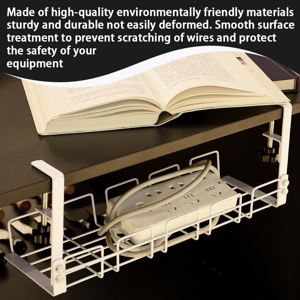 2 Pack under Desk Cable Management Shelf,Adjustable Cord Wire Organizer,No Punch Storage Rack,Wire Management Organizer,For Office,Home,Apartment image number 2