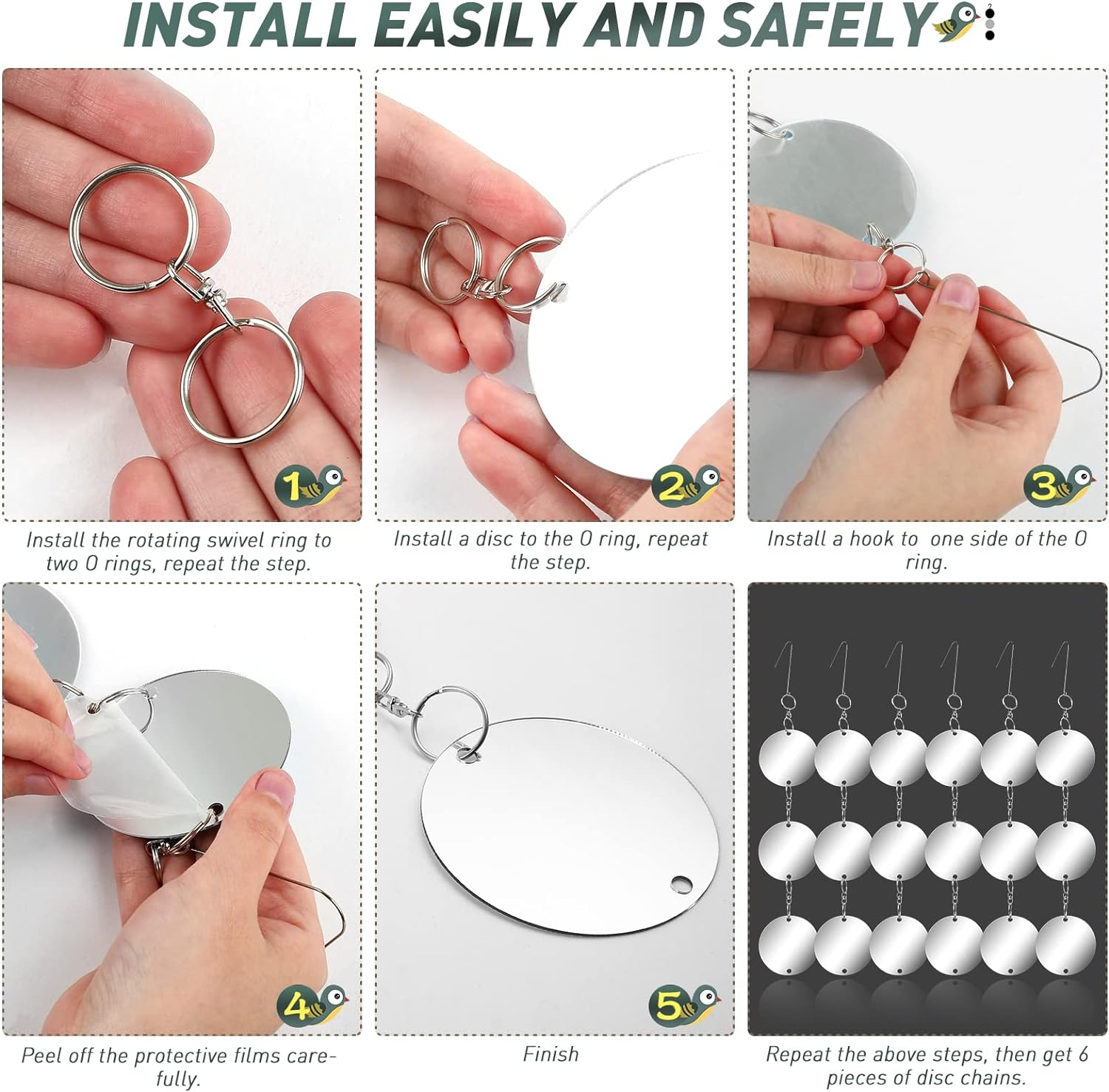 GWHOLE 6 Pack Bird Scare Discs Bird Repellent Reflective Discs Bird Deterrent Keep Birds Away