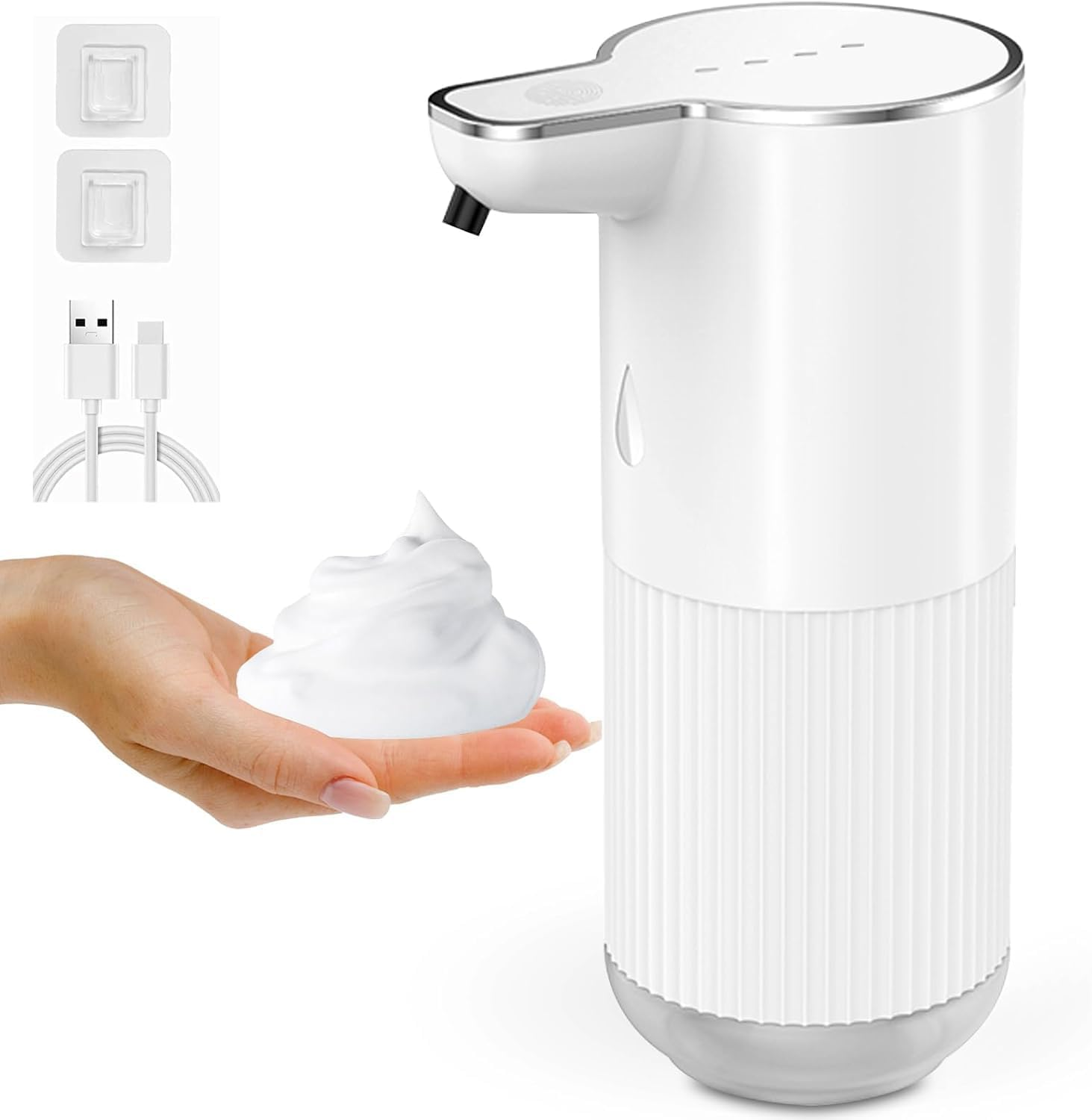 YVXUN Automatic Foaming Soap Dispenser,Touchless Hand Sanitizer Dispenser Electric,Hand Soap Dispenser 4-Level Adjustable,Foam Soap with USB C Rechargeable for Kitchen,Bathroom,Hotel,Restaurant(White)