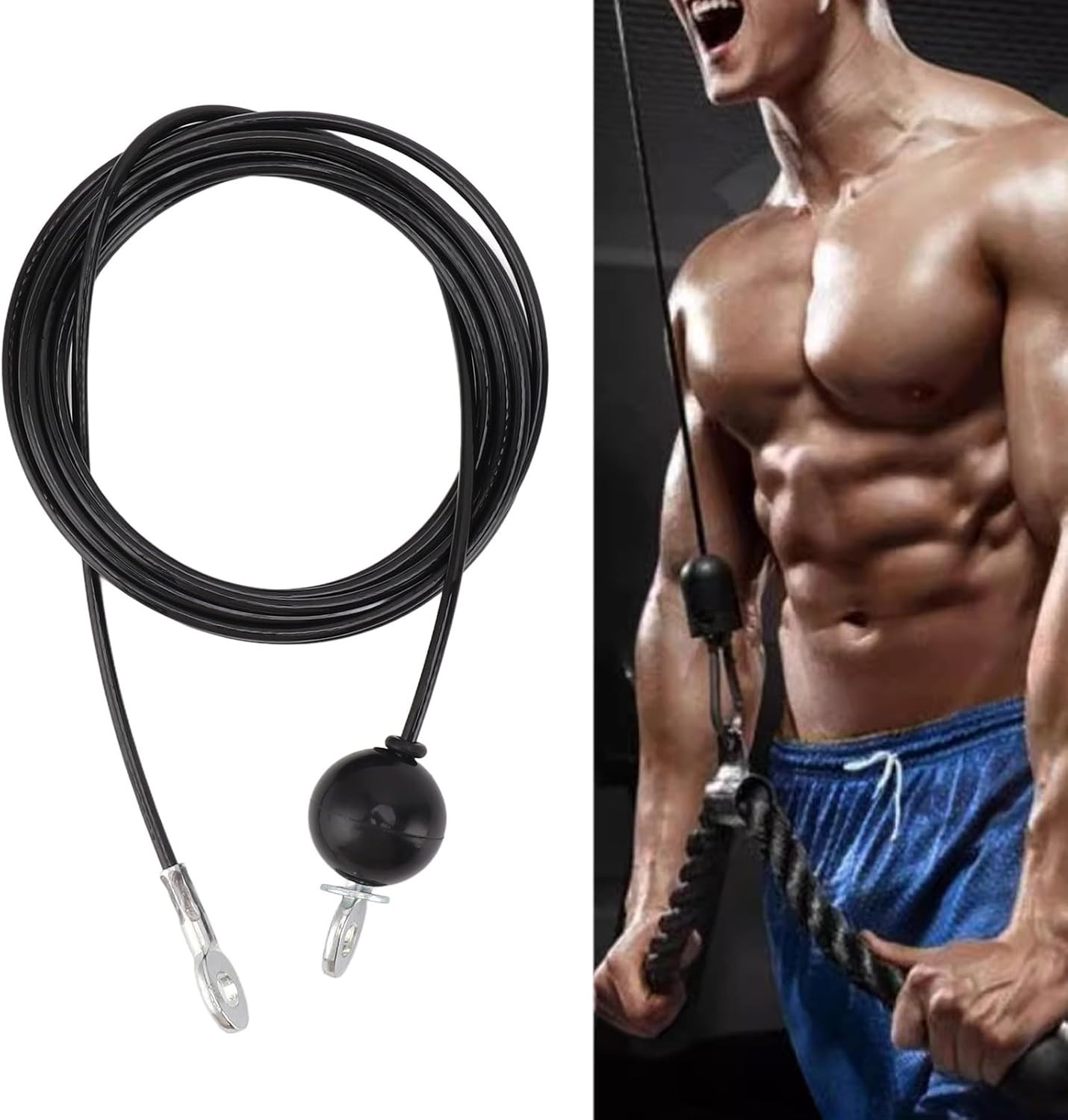 Fitness Pulley Cable, Withstand High Tension Home Gym Replacement Cable Adjustable Length Exercise Muscles Thick Black Steel Wire Rope for Studios (5M / 16.4Ft)