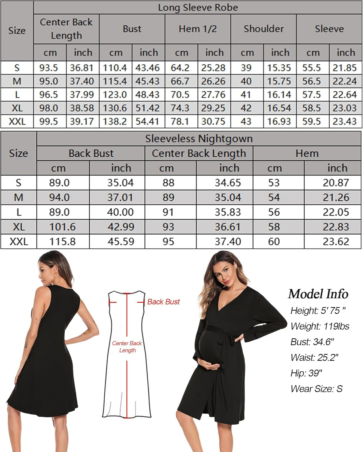 SWOMOG Women Maternity Nursing Gown and Robe Set 3 in 1 Labor Delivery Nursing Nightgown for Breastfeeding Hospital Bathrobe image number 4