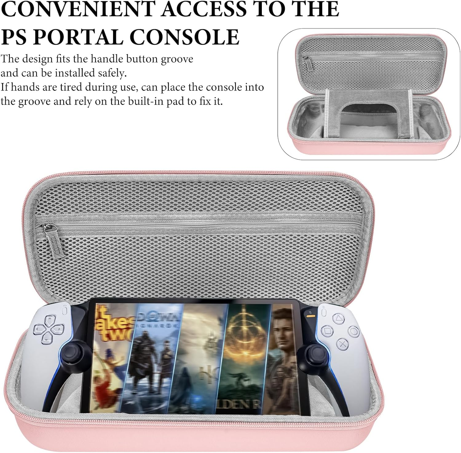 Geekria Hard Storage Case Compatible with Sony Playstation Portal Remote Player, PS5 Portal Remote Player Built-In Stand Design Handheld Carrying Case, Shockproof Protective Travel Bag (Pink) image number 2