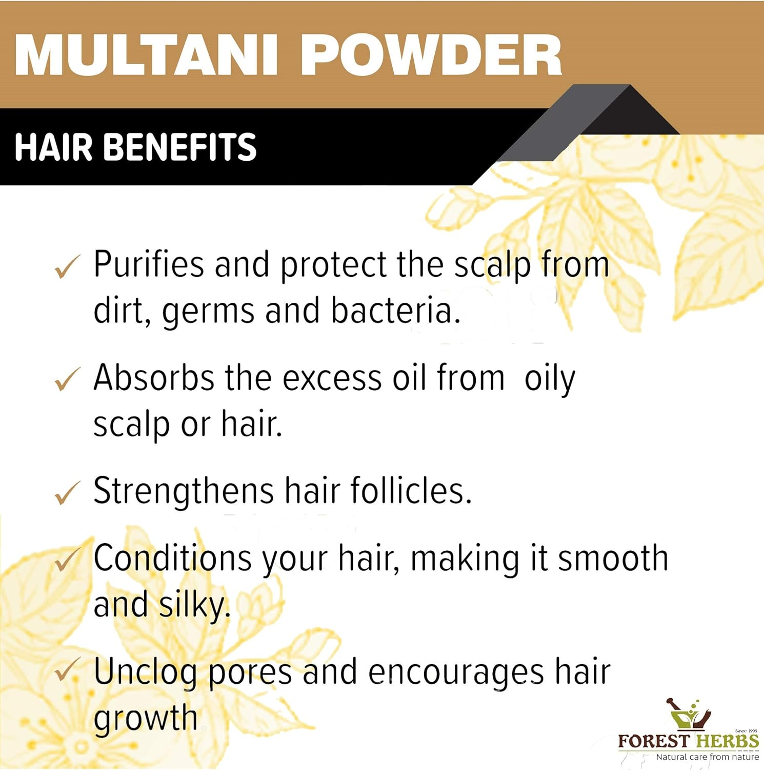 The Forest Herbs Natural Care from Nature Organic Multani Mitti Powder (Fullers Earth/Calcium Bentonite Clay) for Face & Hair Pack - 200Gms image number 2