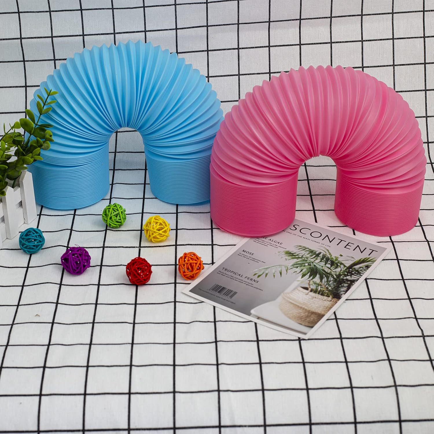 2 Pieces Pet Fun Tunnel Small Animal Play Tunnel Collapsible Plastic Tube Pet Hideaway Fun Toys for Hiding Training Fit Guinea Pigs Hamsters Chinchillas Rats Ferrets Dwarf Rabbits Pink Blue Wishope - Blue,Pink image number 3