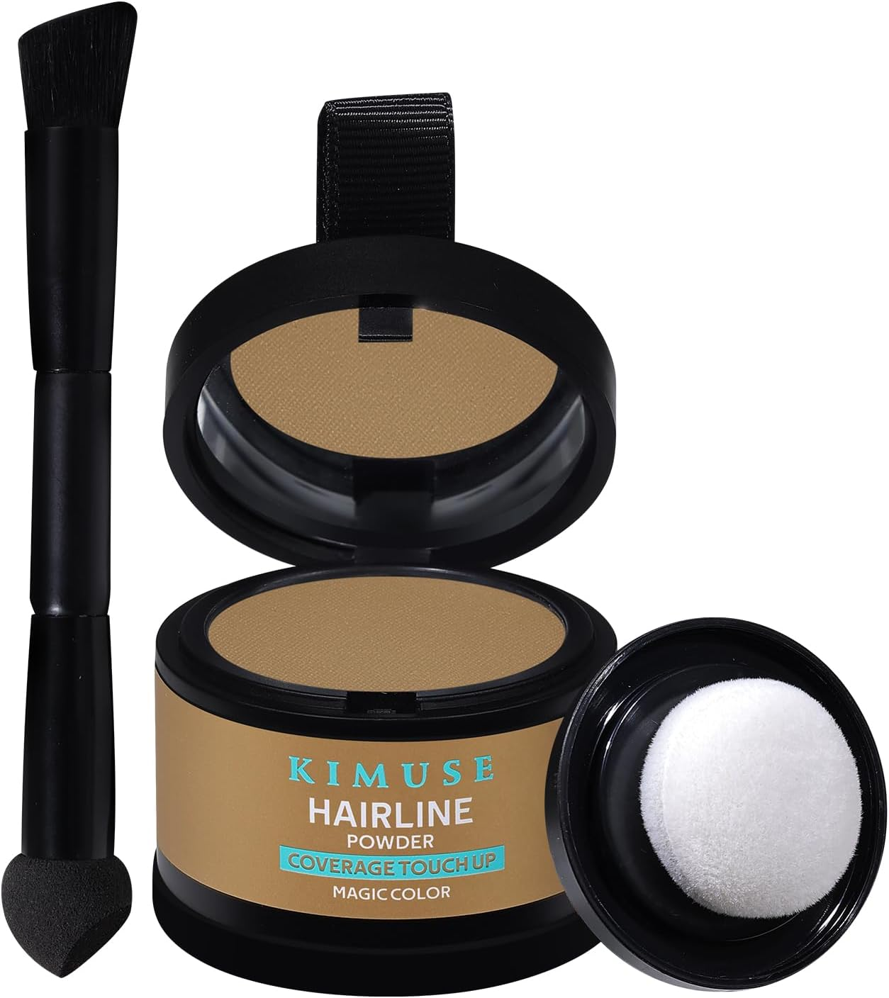 KIMUSE Hairline Powder, Root Touch up Hair Color, Instantly Conceals Hair Loss, Bald Spot Thin Hair Powder with Dual-Ended Hairline Brush for Women and Men, Transfer-Proof & Sweat-Proof (Medium Brown)