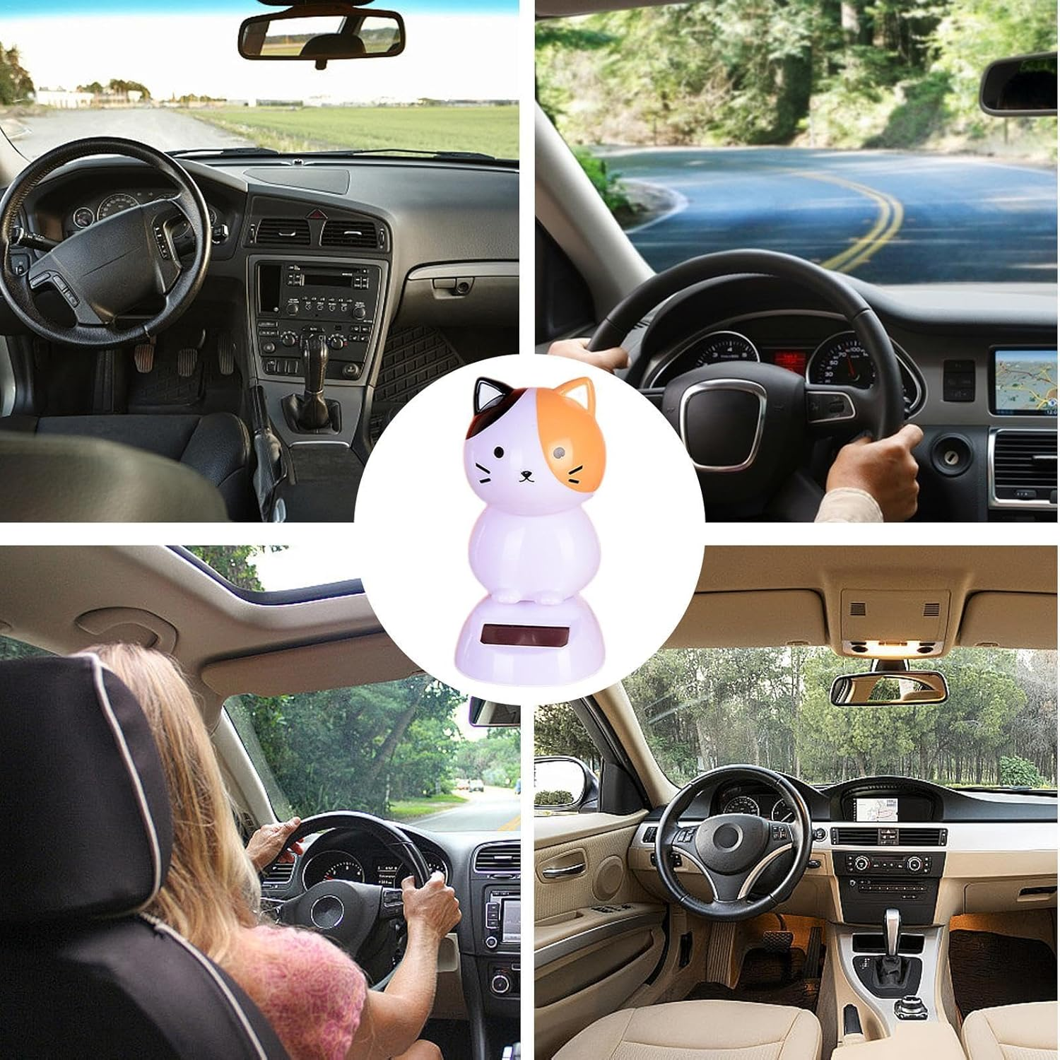 Solar Dancing Cat - Solar Powered Car Ornaments | Bobblehead for Car Dashboard | Car Dashboard Toys | Nodding Car Accessories | Solar Powered Dancing Toys for Vehicles Home Decoration - White image number 6