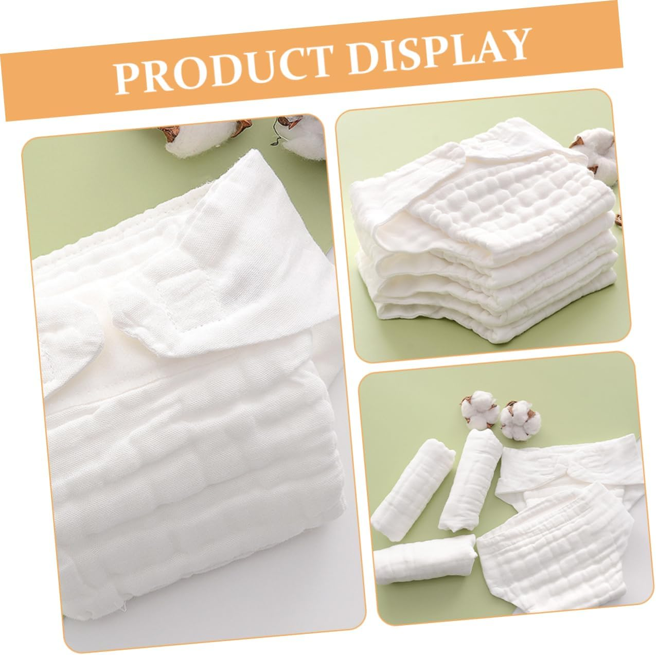 Baby Cloth Diaper Liners and Cotton Nappy Insert for Newborns 3-9 Months, Washable Reusable Absorbent White M Size 5Pcs, Soft Breathable Baby Nappy Inserts for Toddler Swimming image number 2