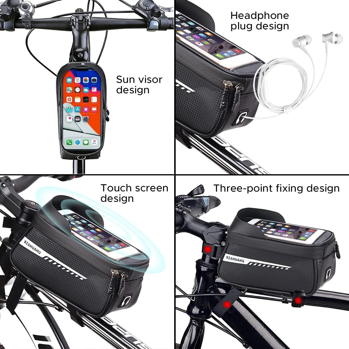 Waterproof Bike Phone Holder Mountain Bicycle Handlebar Pouch - Cycling Storage Bag with TPU Touch-Screen Sun-Visor Rain Cover for Phones under 6.5&rdquo; image number 4
