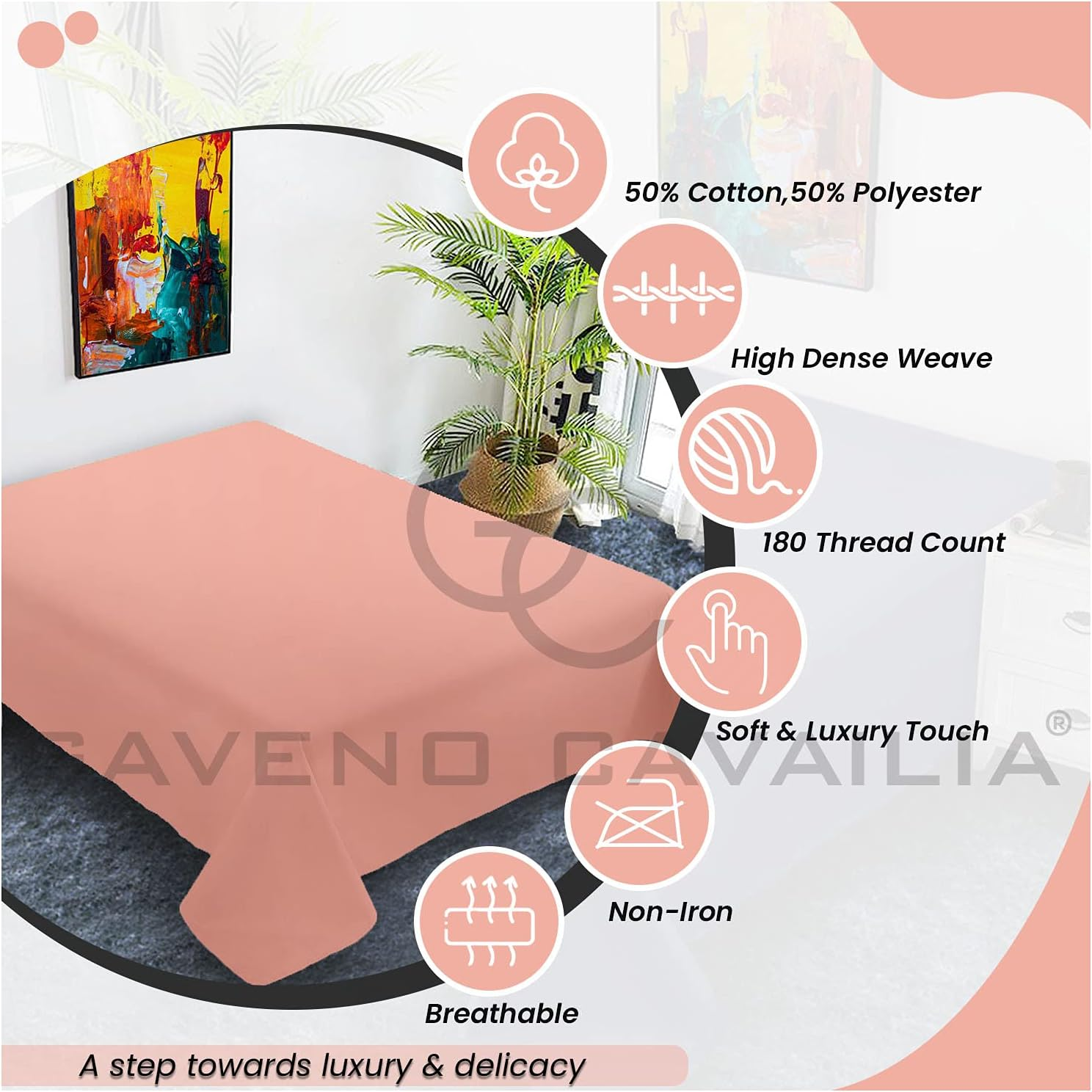 Hotel Quality King Size Flat Sheet- Polycotton Fabric Percale Non Iron Bedding- Super Soft Bedding Linen Set- Blush Pink