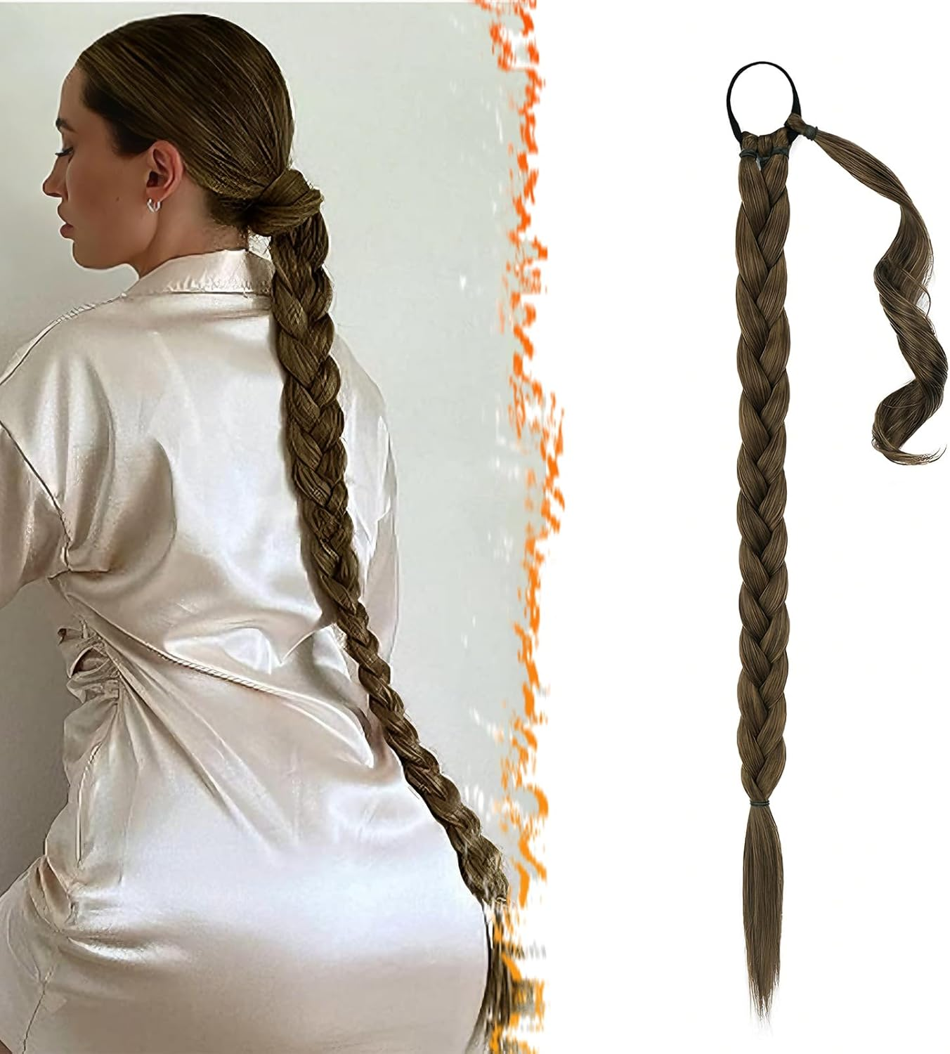 BARSDAR 66 Cm Long Braided Ponytail Extension Elastic Band, Straight Wrapped Braid, Hair Extensions, Ponytail, DIY, Natural, Soft, Synthetic Hairpiece for Women image number 2