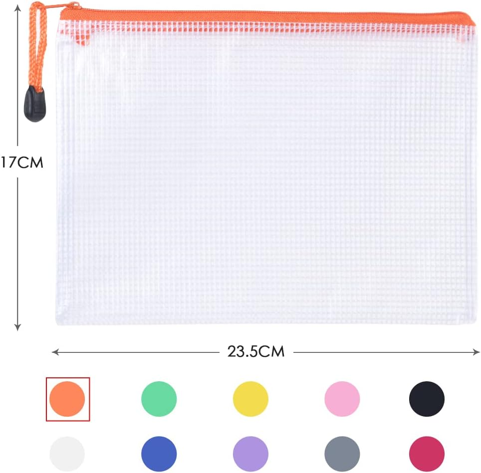 Vicloon Plastic Wallets A5, 10Pcs Zip Lock Bags Mesh Document Wallet Document Folders Plastic Pockets Zipper File Wallet for School Office Homework Storage Bags Travel image number 2
