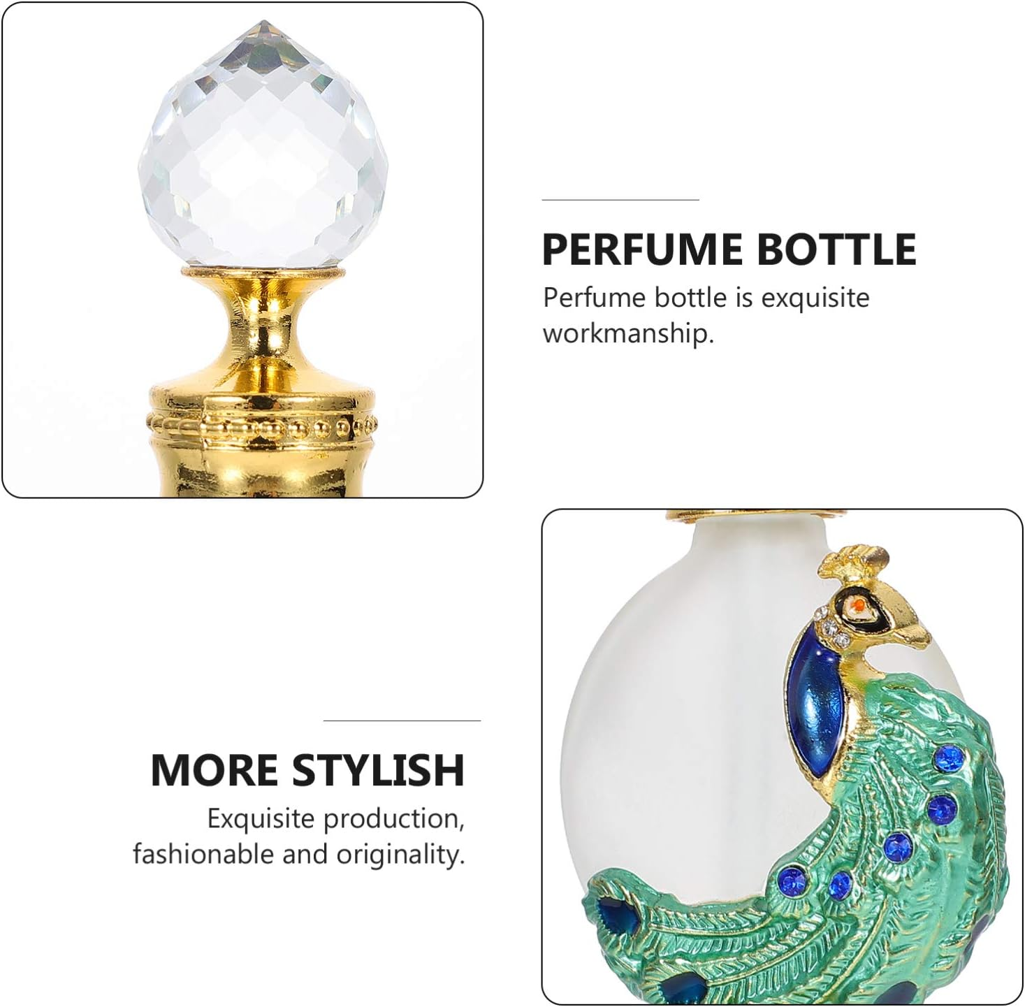 DOITOOL 1Pc Perfume Bottle Empty Vintage Peacock Shape Decor Glass Perfume Bottle Bottle with Dropper for Essential Oil (Green) image number 4