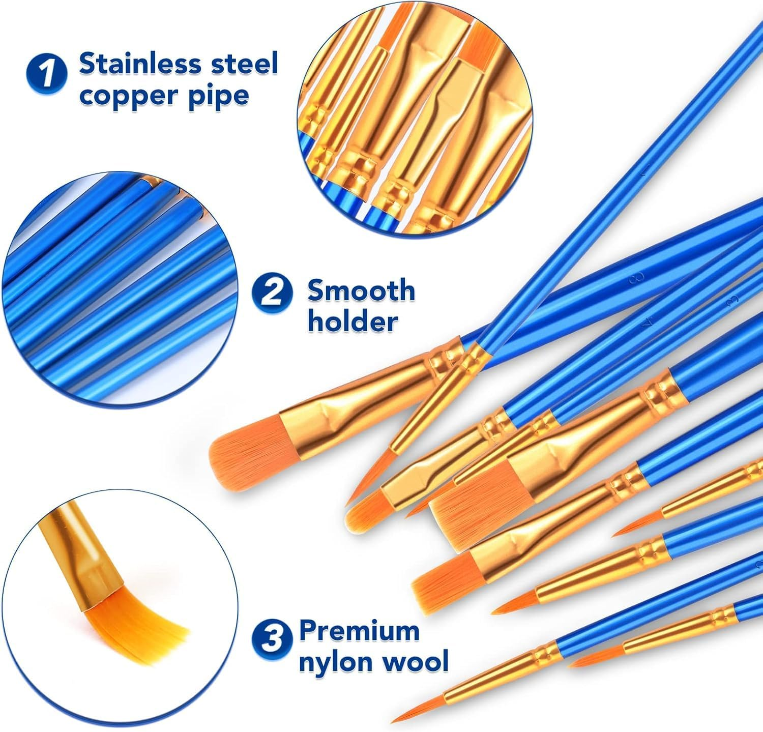 Fyvadio Acrylic Paint Brushes Set,2 Packs /20 Pcs Nylon Paintbrushes Head, Suitable for Acrylic Oil Watercolor Rock Body Face Nail Art Perfect Suit of Art Painting, Best Gifts for Kids Adult Drawing image number 4