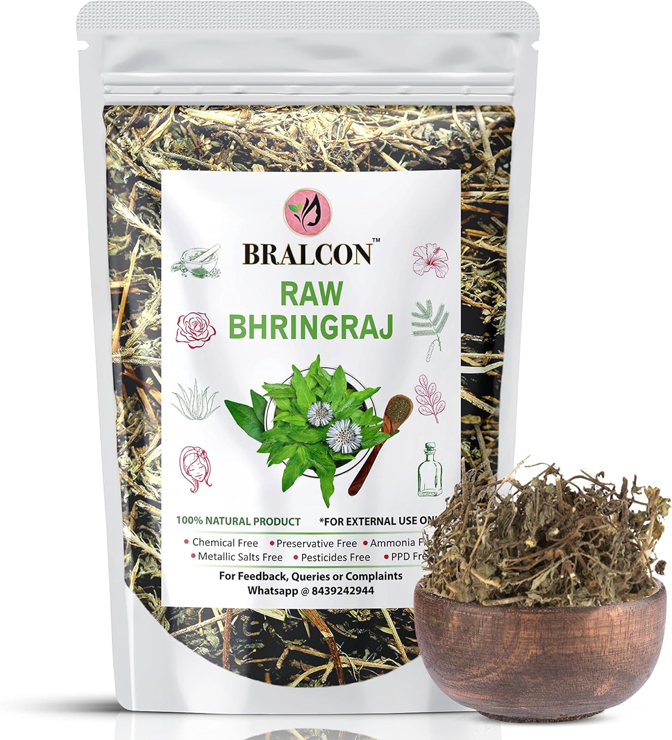 BRALCON Organic Raw Bhringraj -100G| Eclipta Alba | 100% Pure & Natural Bhringraj Leaves | Nourishment of Skin and Hair| Ayurvedic Bhringraj Dry Leaves for Hair Care Pure Raw Form image number 3