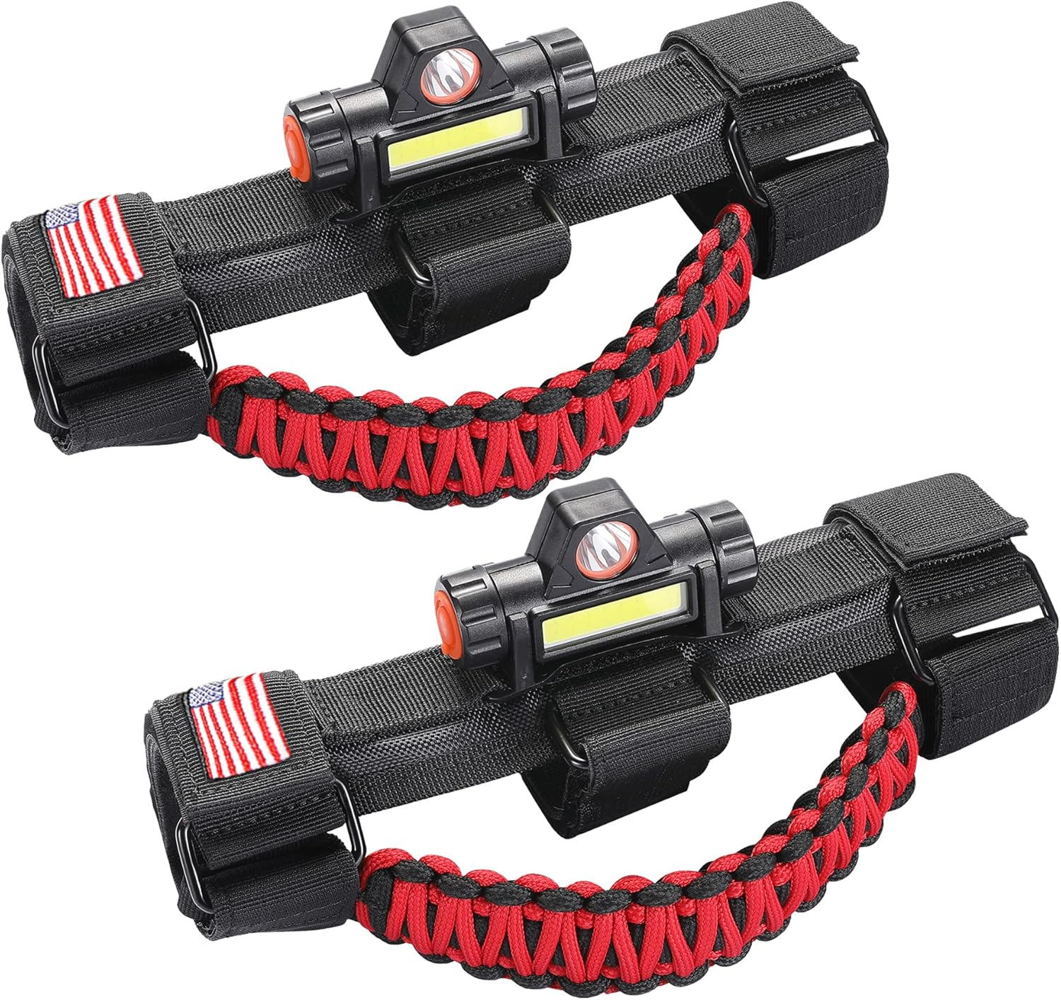 Sukemichi Handles Grab Roll Bar Grab Handles with Light for Jeep Wrangler Accessories TJ JK JL YJ Unlimited Rubicon Sahara 2 Door 4 Door Jeep Gladiator JT, Rechargeable Dome Light, Red, 2 Pack