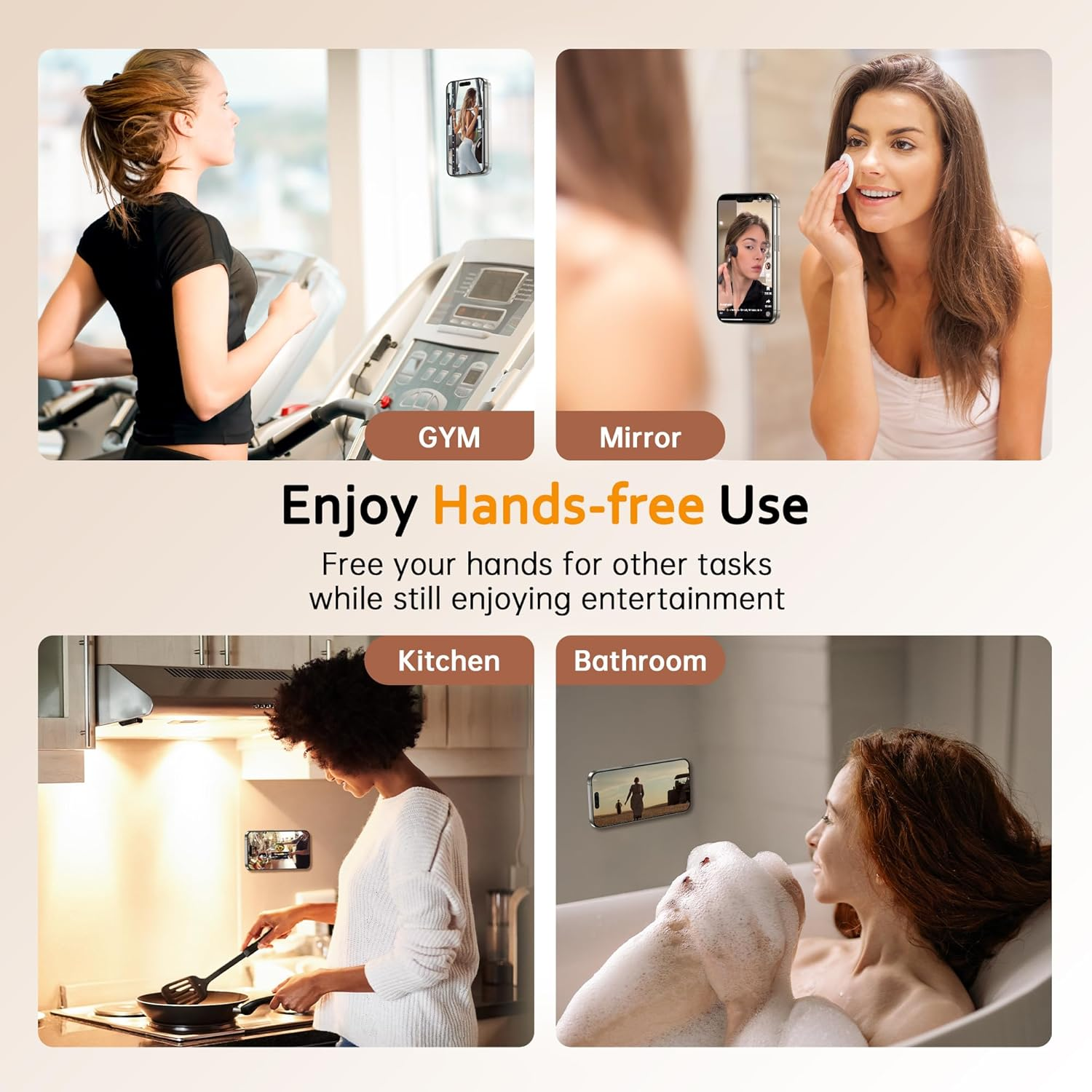 GONEZ Magnetic Suction Cup Phone Mount for Magsafe Case, Removable Silicone Sticky Grip for Iphone 12/13/14/15/16, Hands-Free Selfies and Videos for Tiktok & Instagram Influencer/Creator, Pastel Pink - Black image number 7