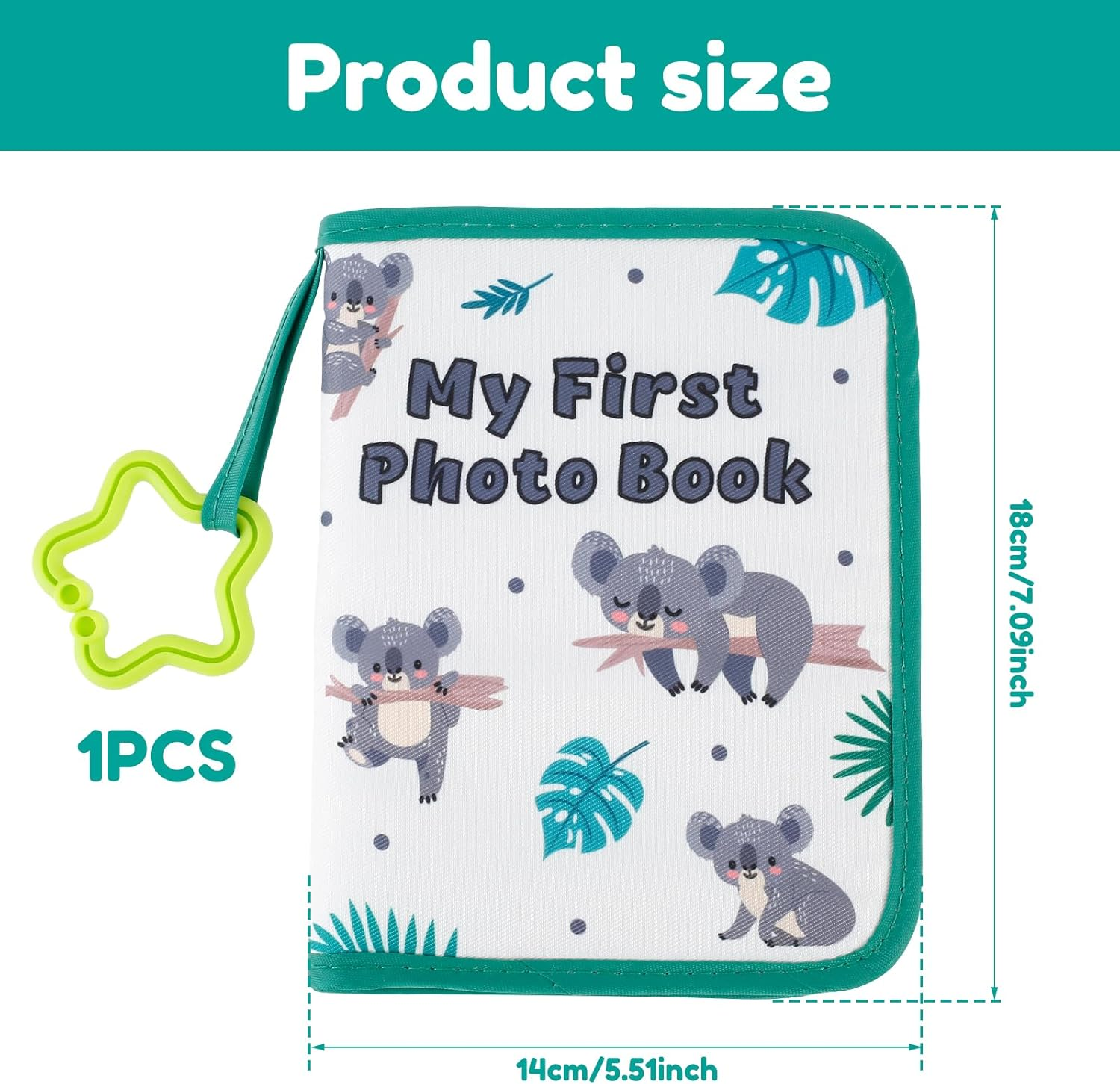 Soft Cloth Photo Book - Cloth My First Photo Book Free Illustration Baby Photo Album with Plastic Star Hook inside Smooth Page First Year Memory Album Safe Photo Album for Baby (Green) - Blue image number 6