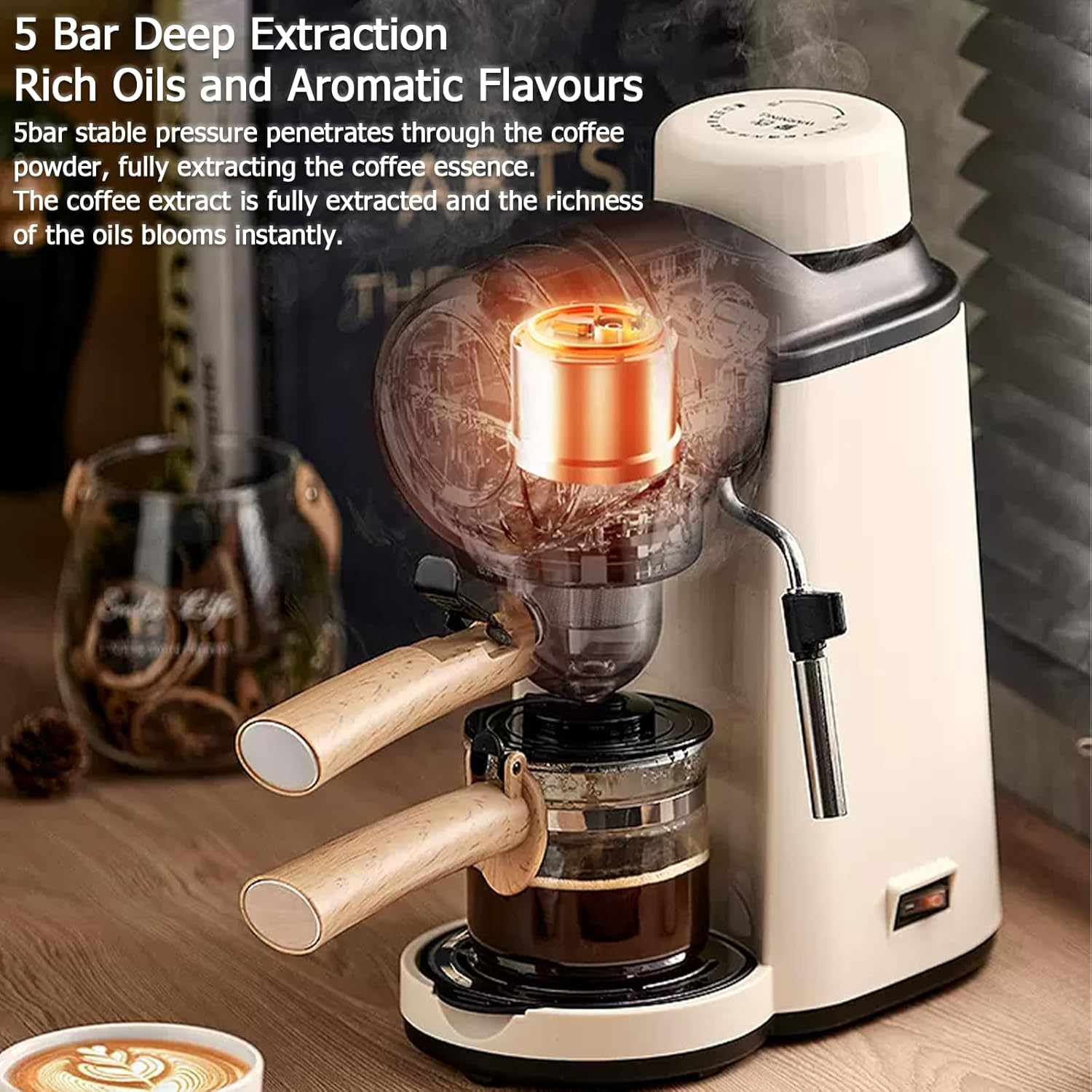 BEAR Espresso Coffee Machine, Cappuccino Coffee Machine with 5 Bar Pump Pressure, Milk Frother, Stainless Steel Boiler, 240Ml Coffee Pot, Knob Switch image number 4