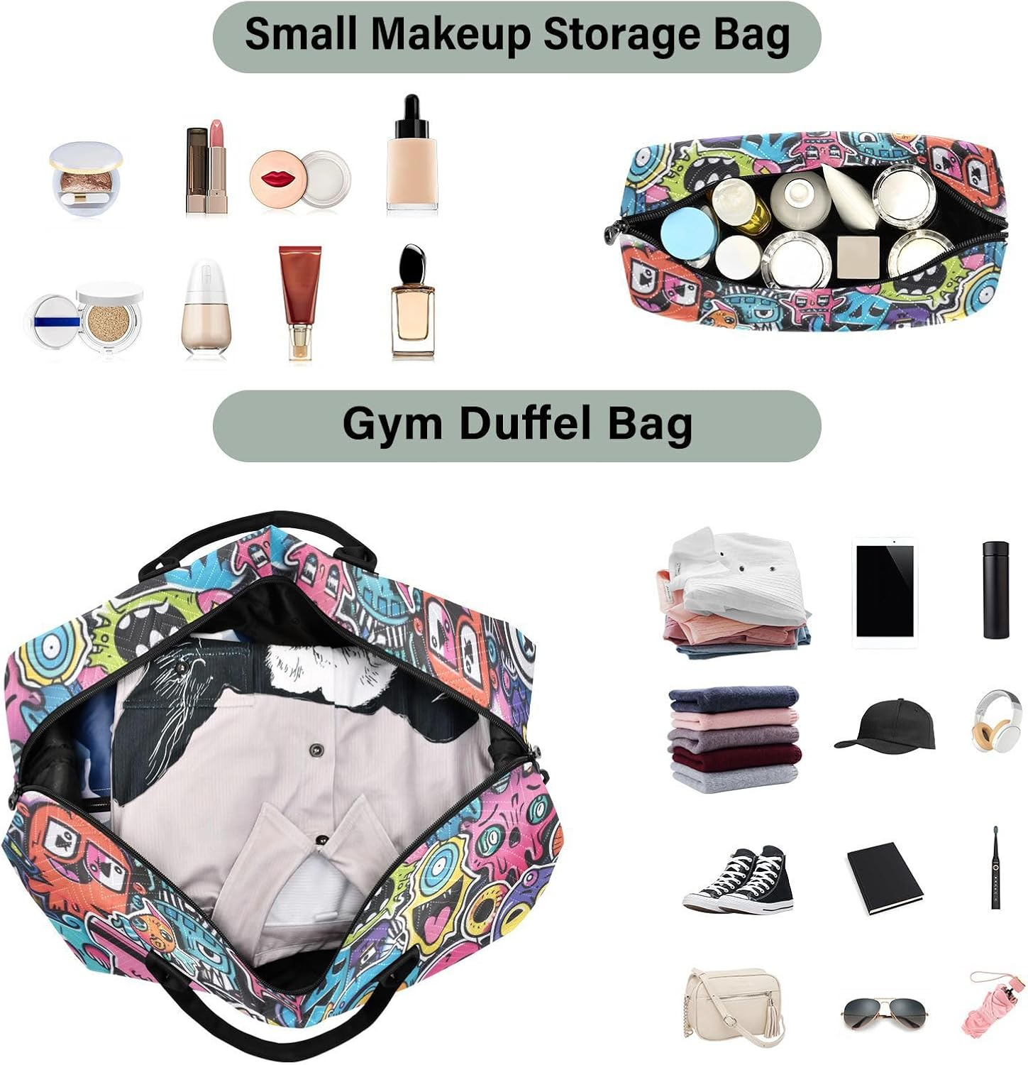 Graffiti Art Trend Play Stickers Travel Hand Bag Travel Weekender Gear Bag Sport Training Bag with Toiletry Bag for Workout Multifunctional, Graffiti Art Trend Play Stickers, One Size, Graffiti Art image number 2