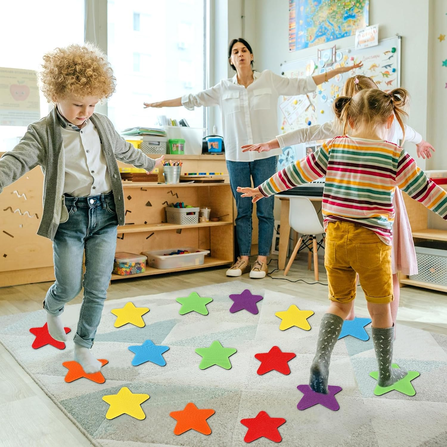 Azttior Pack of 24 Star Carpet Dots for Classroom, Floor Dots, Carpet Markers for Nursery, Non-Slip Floor Marking, Carpet Dots for Learning Office, Primary School, Teacher Supplies (6 Colours) image number 6