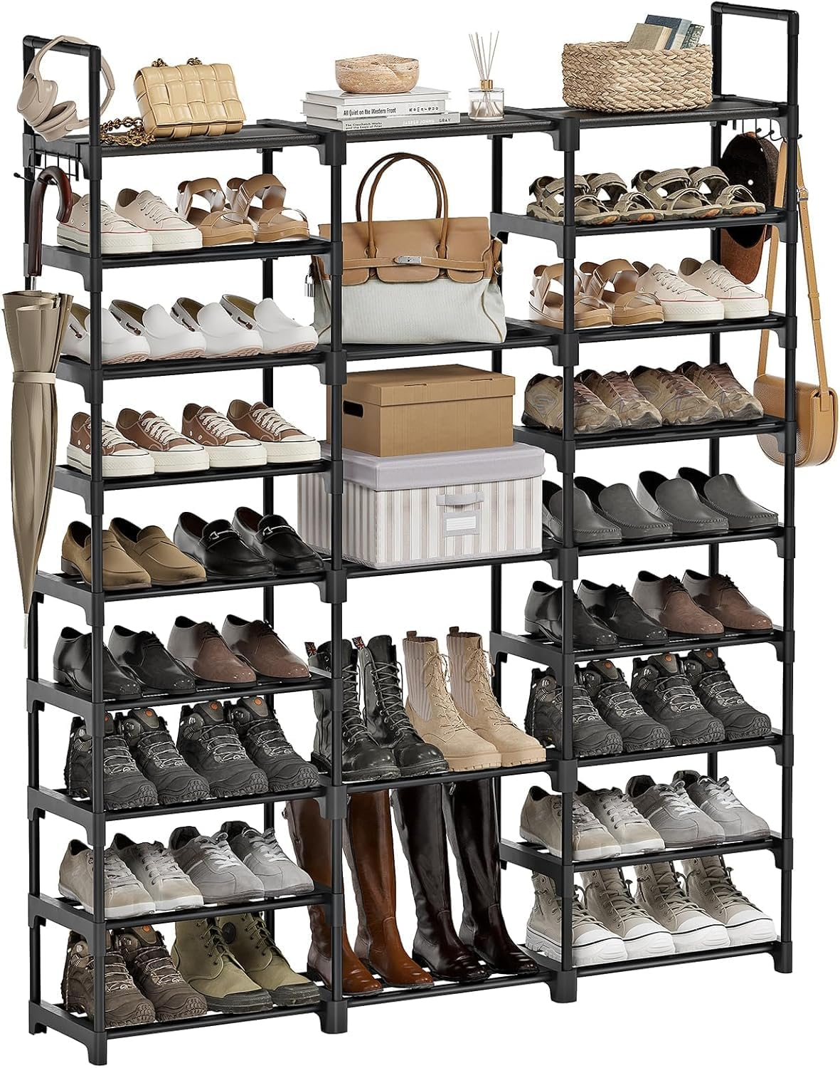 9 Tiers Shoe Rack Storage Organizer, Stackable Space Saving 52-55 Pairs Shoes Shelf Holder for Entryway Closet Bedroom Hallway Garage Door image number 3