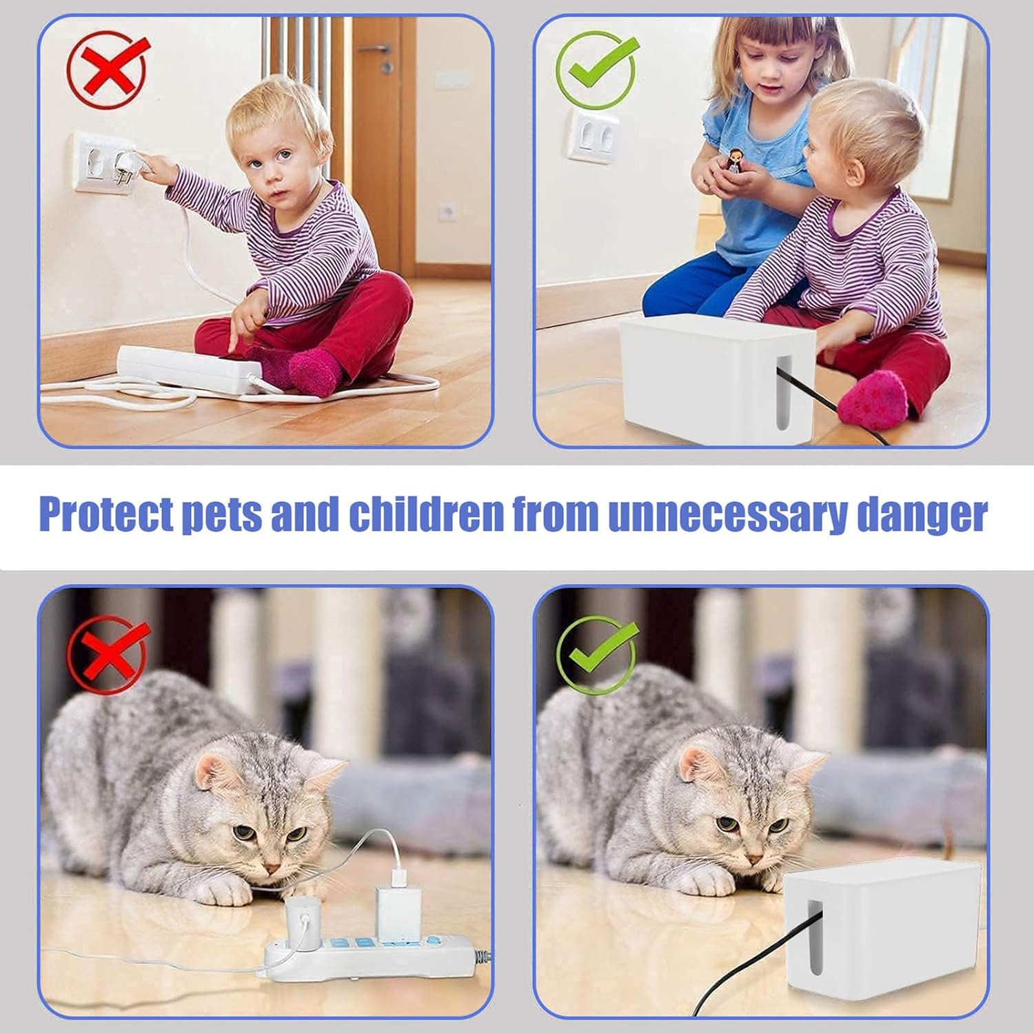 3PCS Cable Management Boxes Organizer, Cord Organiser Box System to Cover and Hide & Power Strips & Cords,Large Storage Wires Keeper Holder for Desk, TV, Computer,Usb Hub (White) image number 4