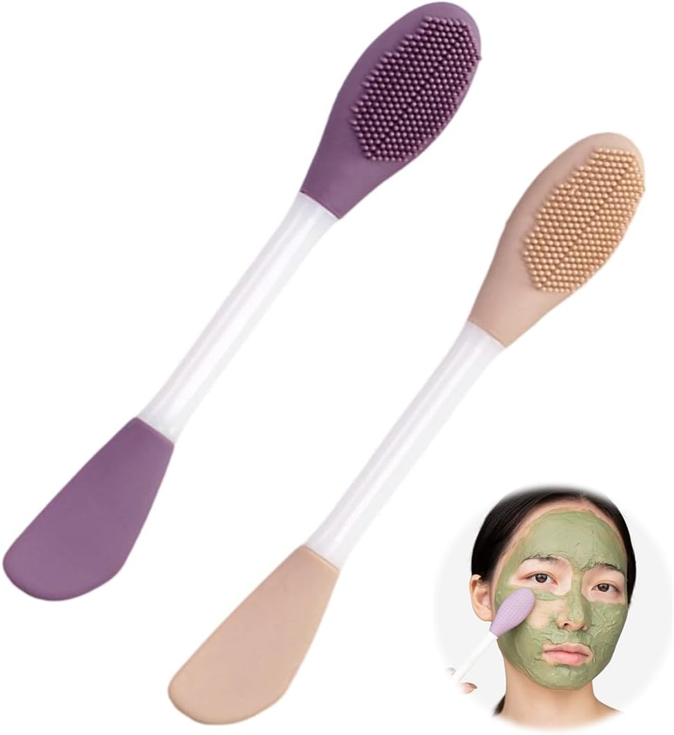 VAEIORP Double Sided Mask Brush Set of 2 - Purple & Nude Soft Silicone Brushes for Applying & Cleaning image number 3