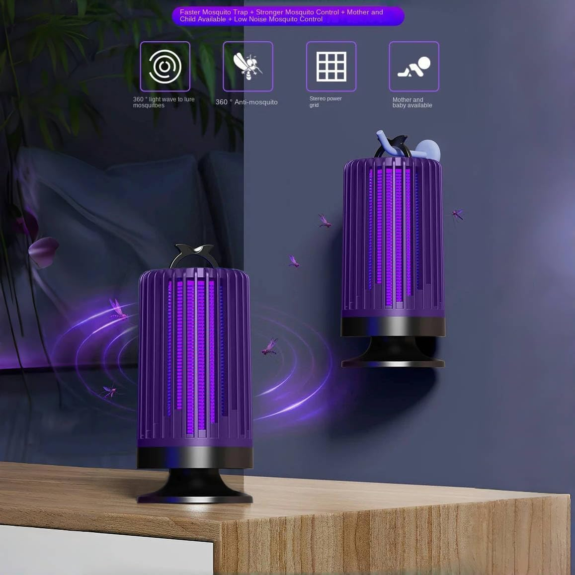 Timevringl Purple Liaht Mosquito Killer Lamp, High-Performance 3000V, USB Charging Indoor and Outdoor Multifunctional Mosquito Killer Lamp, Insect Trap (Purple) image number 5