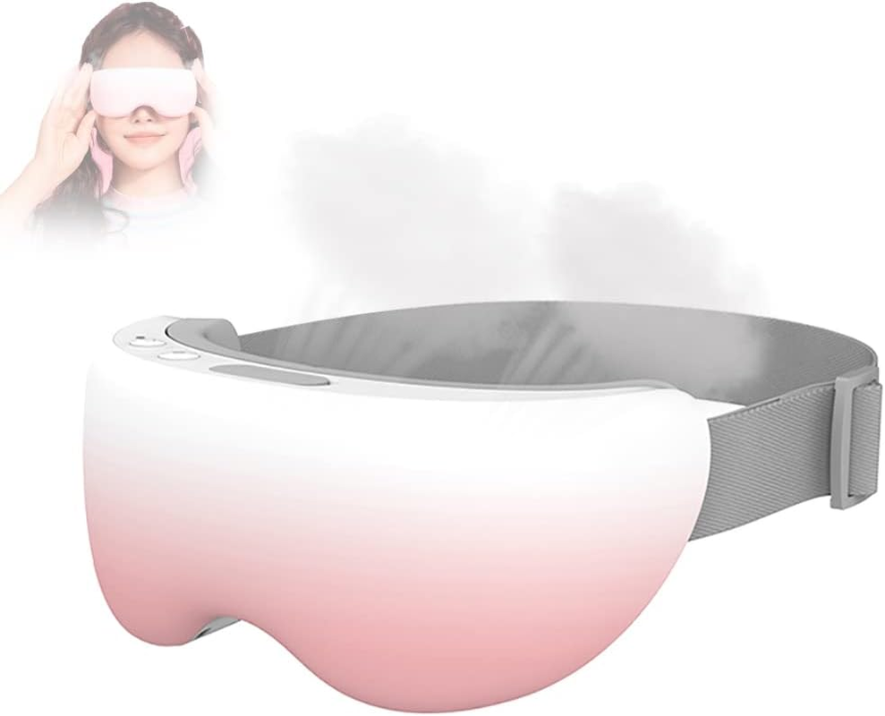 Rechargeable Steam Eye Mask with Bluetooth Music - Portable Steamer for Dry Eyes, Strain Relief, Dark Circles, Eye Bags, Improved Sleep - Grey