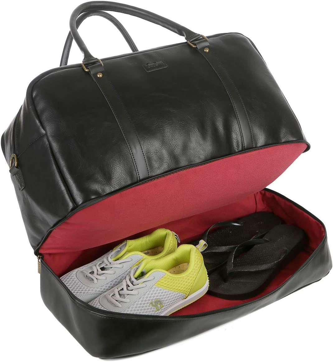 BAOSHA Leather Large Travel Duffel Tote Bag Carry on Weekender Overnight Bag with Shoe Compartment HB-38 - Brown image number 2