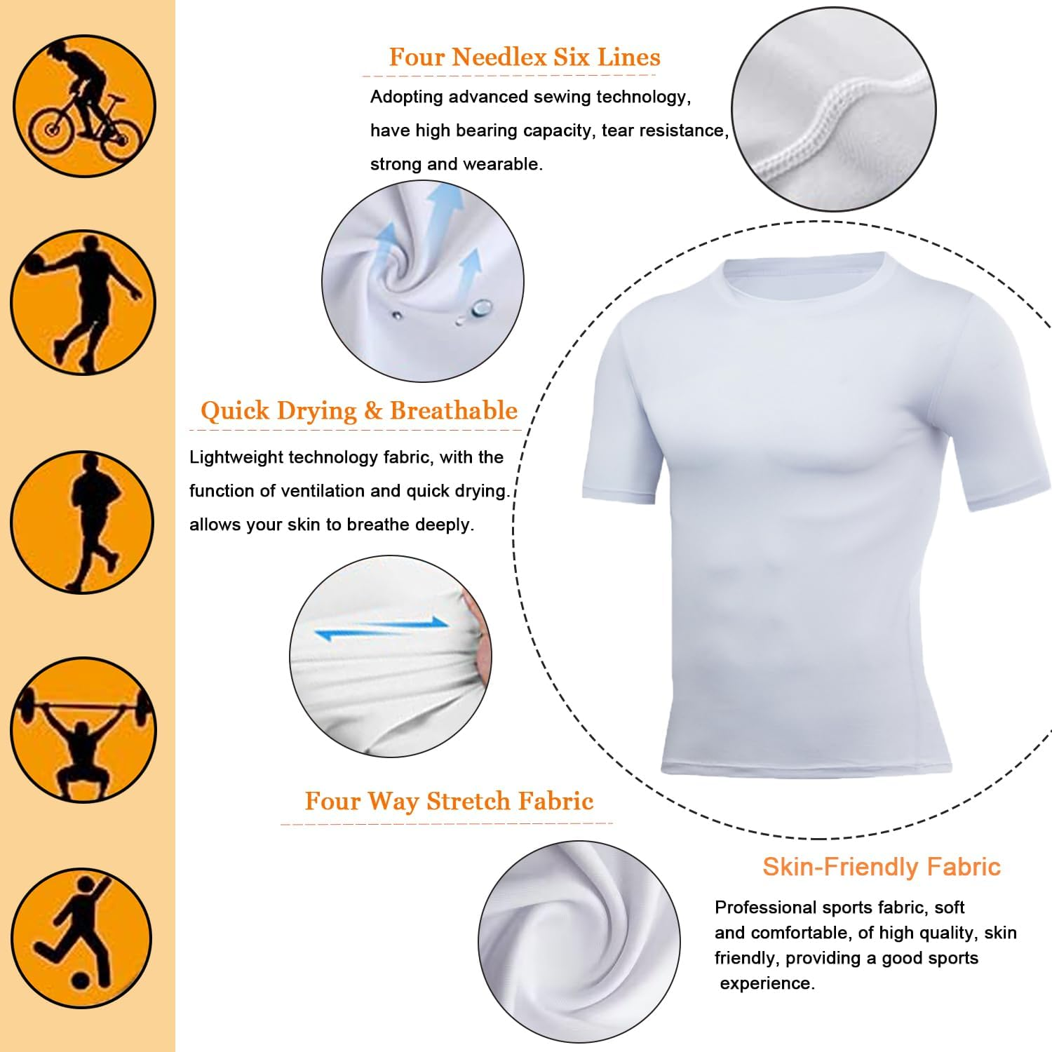 Men'S Compression Shirt Short Sleeve Sports T-Shirt Training Shirt Elastic Quick-Drying Running Shirt image number 4