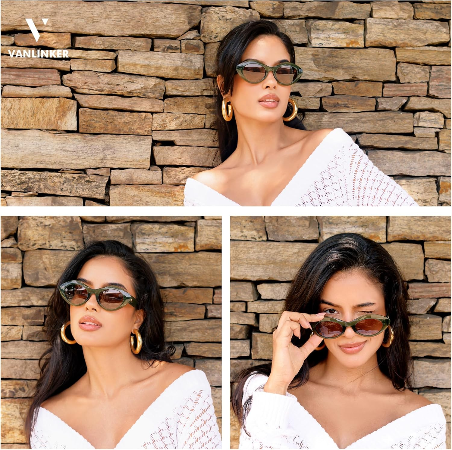 VANLINKER Polarized Trendy Thick Oval round Sunglasses for Women Retro Shades VL9825 - Green Frame/Gradient Tea Lens image number 3