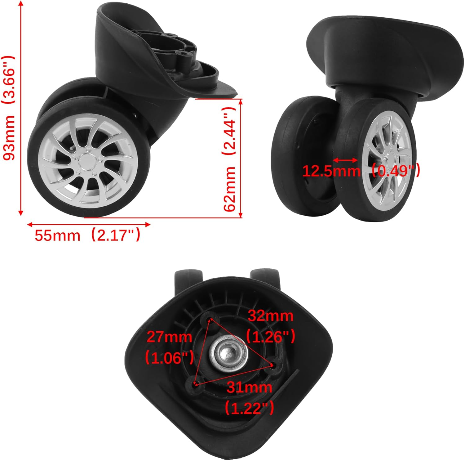 BQLZR Replacement Luggage Wheel Plastic Roller 3.66 Inch W299 Left Right Pack of 2 image number 2
