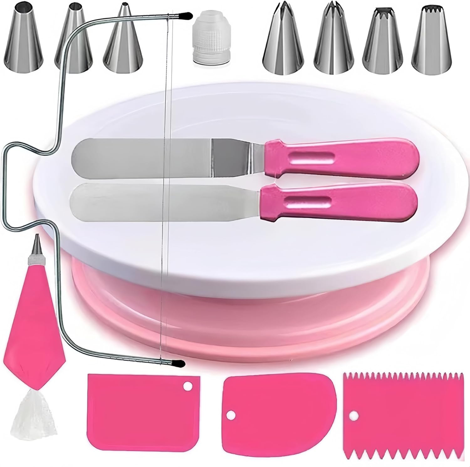 Jindizi 35Pcs Cake Decorating Supplies with Cake Turntable,Icing Tips, Cake Decorating Kit,Modeling Tools,Icing Smoothers, Pastry Bags and Other Cake Decorating Accessories for Beginners.