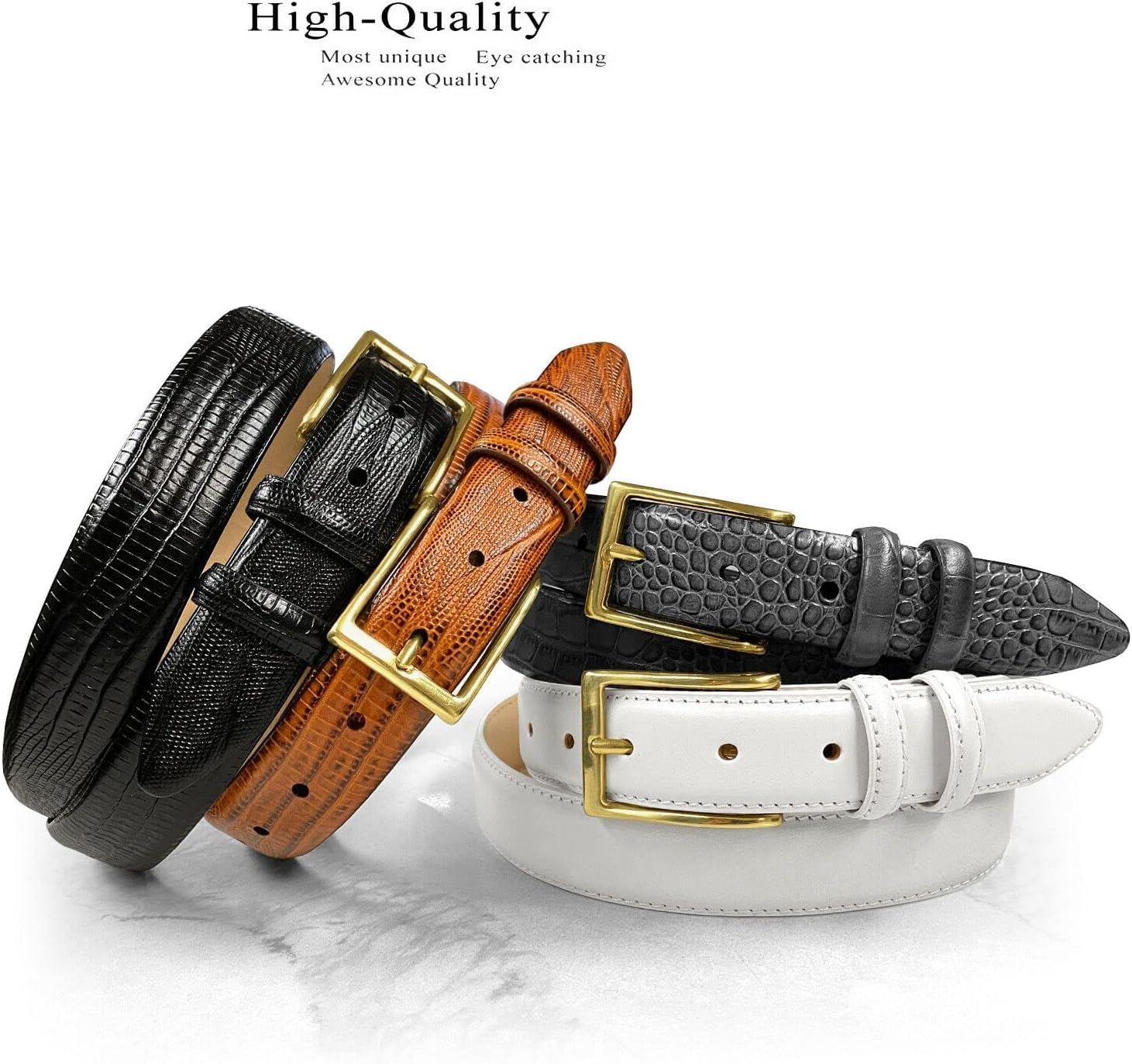 Adam Gold Men'S Genuine Italian Calfskin Leather Dress Belt 1-1/8"(30Mm) Wide Polished Buckle image number 2
