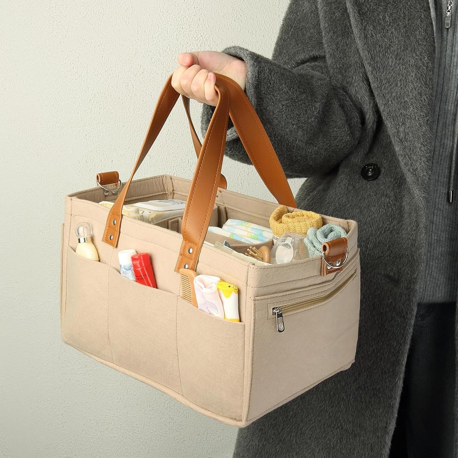 Felt Diaper Bag | Nappy Caddy | Baby Caddy | Nappy Caddy Organizer | Baby Diaper Organizer Bag | Baby Nursery Storage Bag | Diaper & Milk Bag Bag | Multi-Pocket Baby Clothes Bag for Travel & Outing image number 1