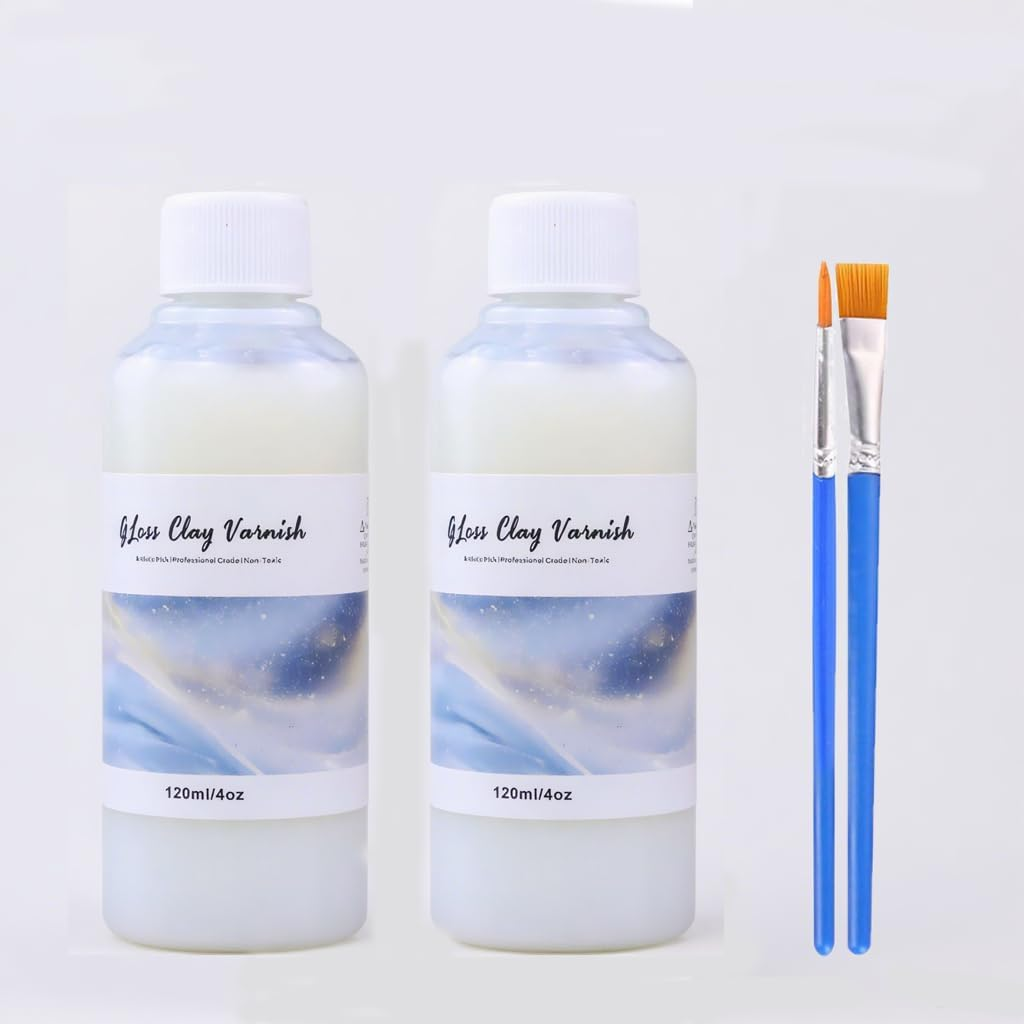 Air Dry Clay Glaze & Sealer - 2PCS 240Ml Professional Clay Gloss Varnish with Brushes, Clear Acrylic Glaze for Polymer Clay, Air Dry Clay & Foam Clay - Waterproof High Gloss Finish image number 3