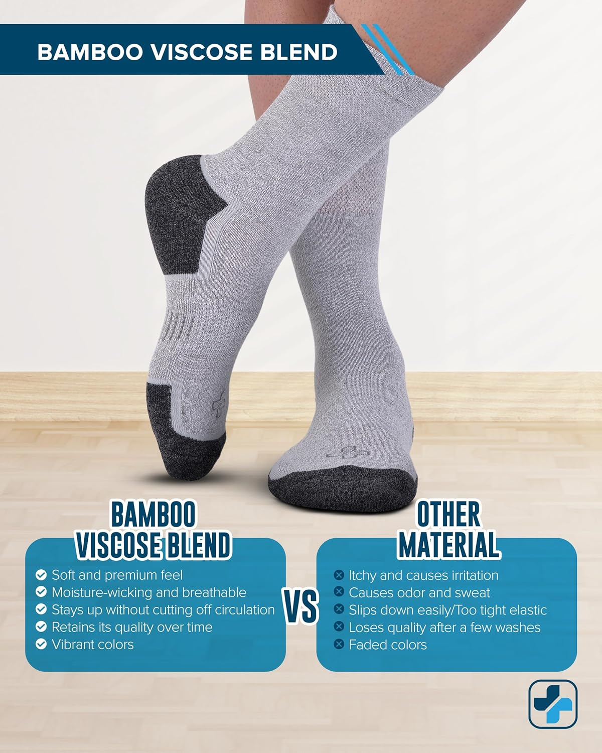 Doctor'S Select Bamboo Viscose Diabetic Socks for Men - 3 Pairs Crew Neuropathy Socks for Men | Diabetic Socks for Men 9-12 image number 5