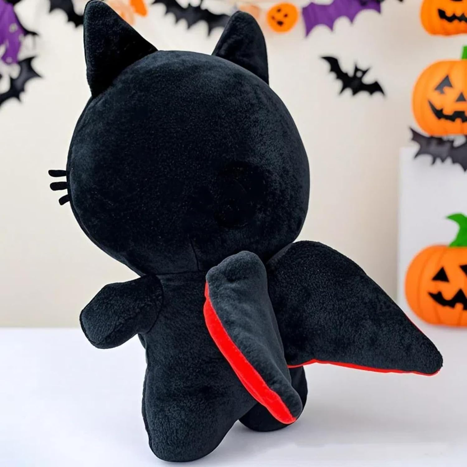 Black Cat Plush Toy with Bat Wings - Gothic Stuffed Animal Doll, Soft Cuddly Pillow for Halloween Decor, Kids Adult Bedroom Sofa Cushion, Cute Plushie Home Decoration image number 4