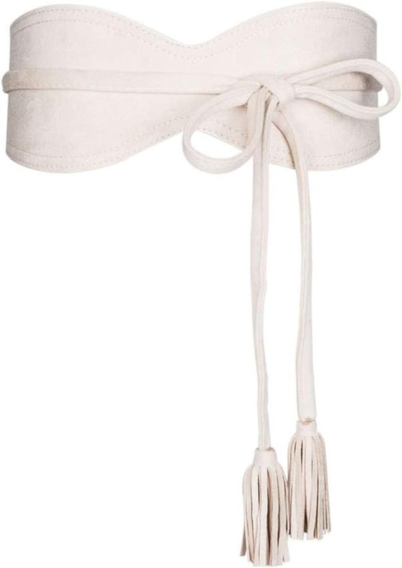 Aecibzo Women'S Bowknot Wrap around Self Tie Obi Waist Band Cinch Wide Boho Belt